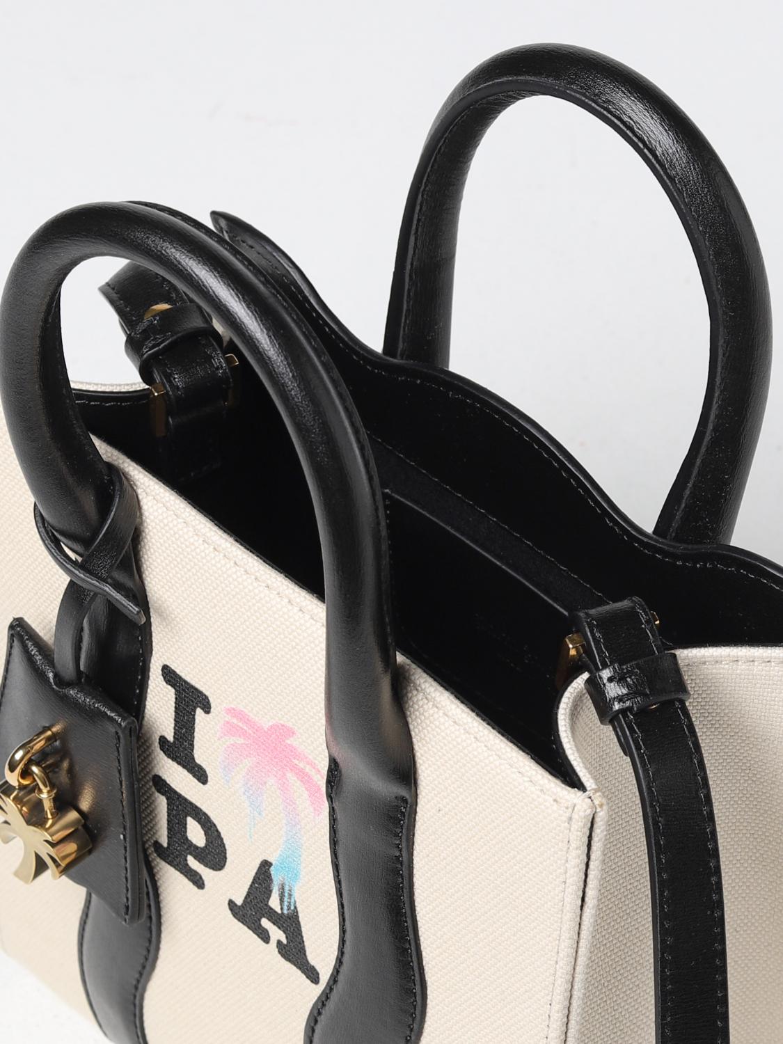 PALM ANGELS BORSA MINI: Borsa Palm Angels in canvas e pelle, Bianco - Img 4