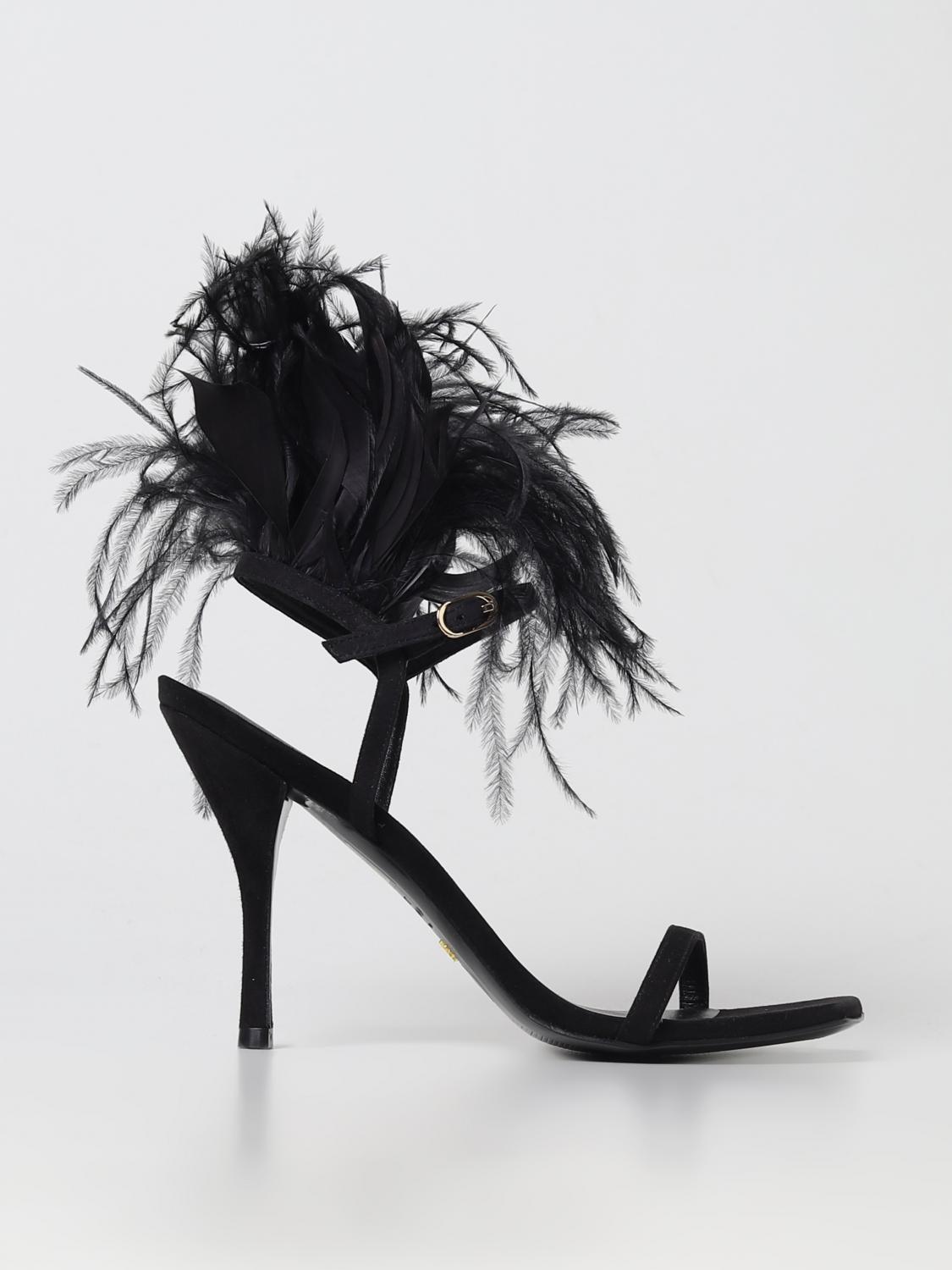 STUART WEITZMAN HEELED SANDAL: Plume Stuart Weitzman suede sandal, Black - Img 1