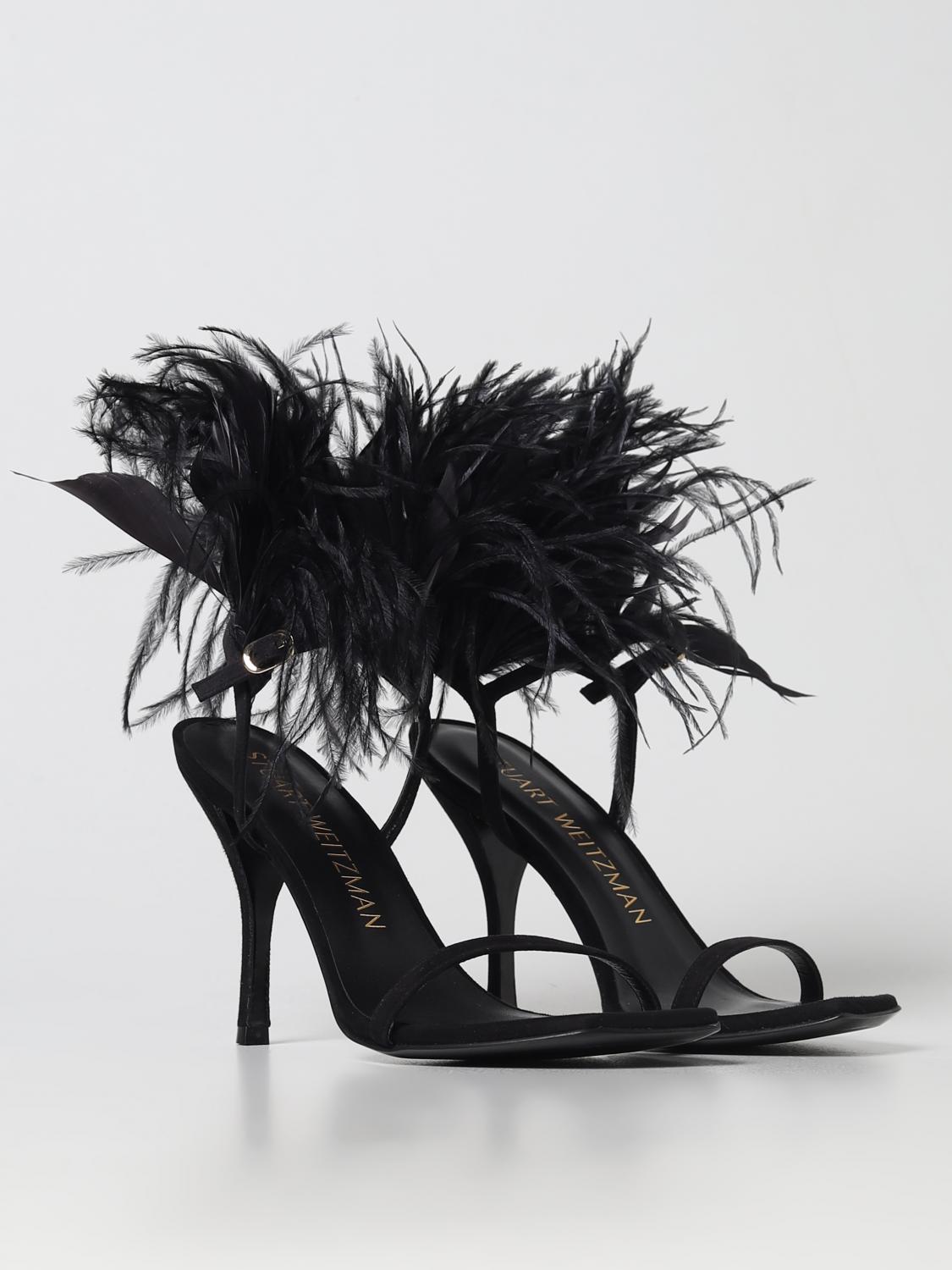 STUART WEITZMAN HEELED SANDAL: Plume Stuart Weitzman suede sandal, Black - Img 2