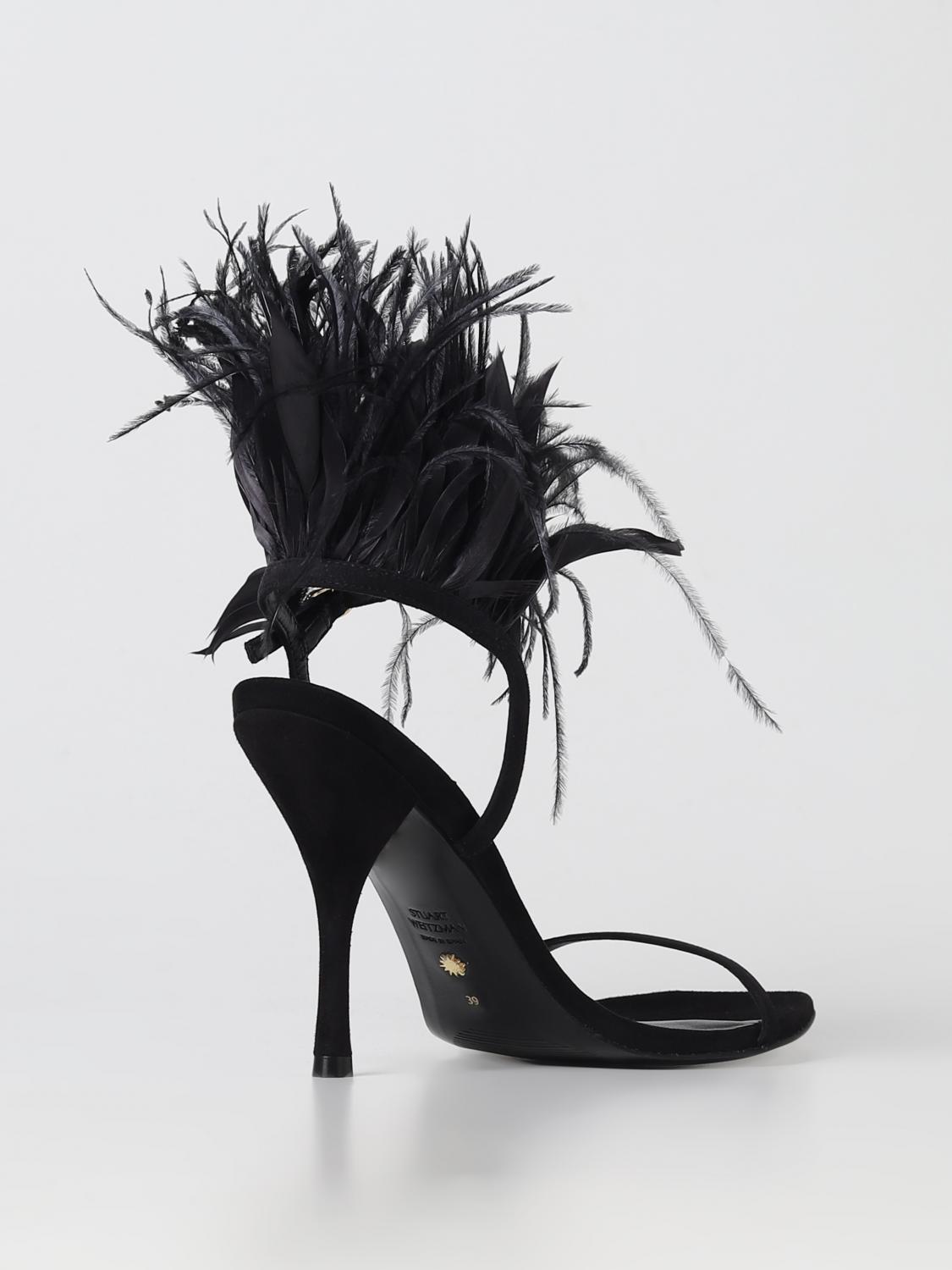 STUART WEITZMAN HEELED SANDAL: Plume Stuart Weitzman suede sandal, Black - Img 3
