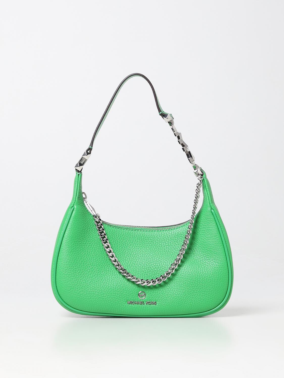 MICHAEL KORS BORSA A SPALLA: Borsa Piper Michael Kors in pelle martellata, Verde - Img 1