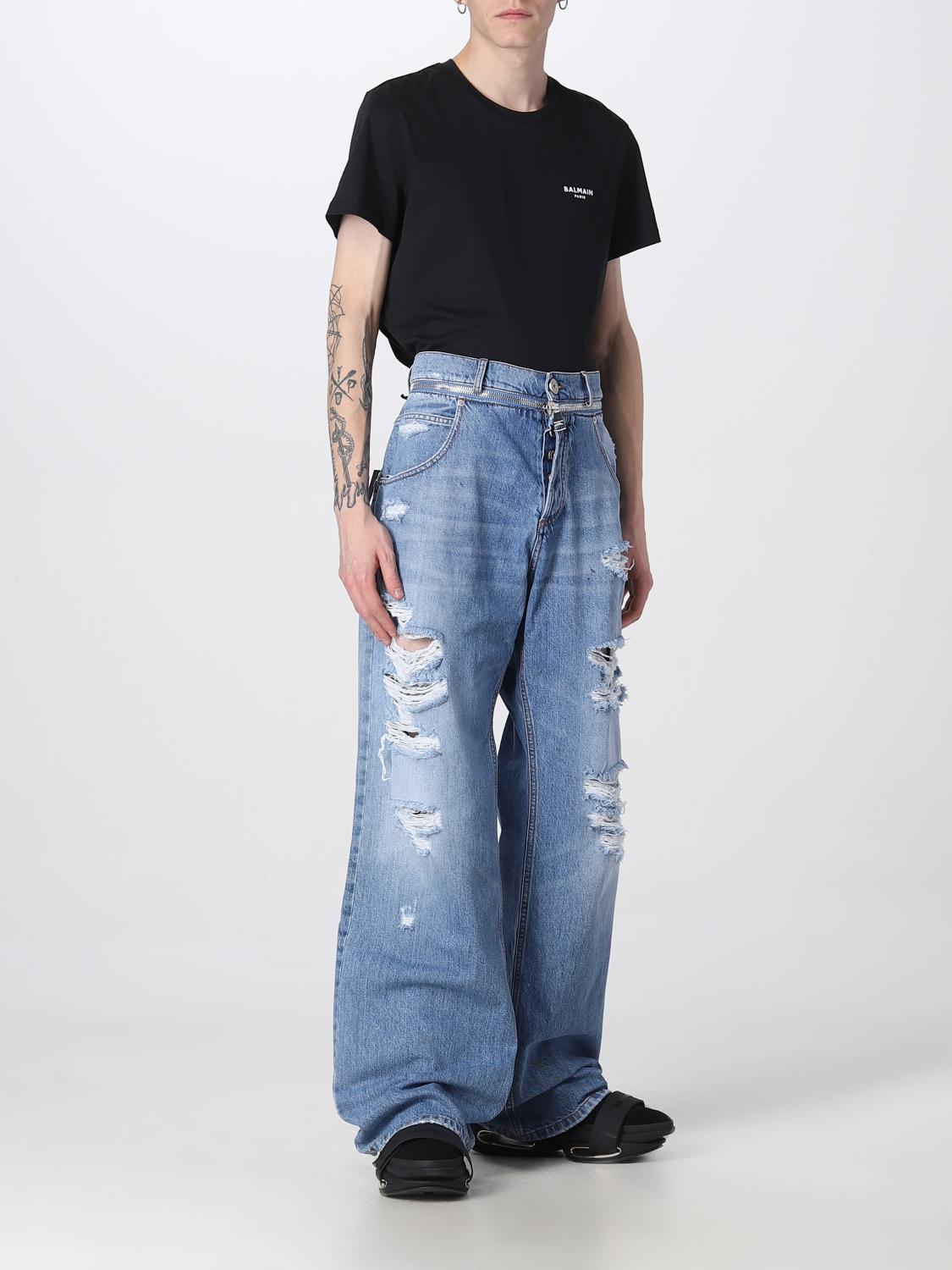 BALMAIN JEANS: Jeans Balmain strappato in denim, Denim - Img 2