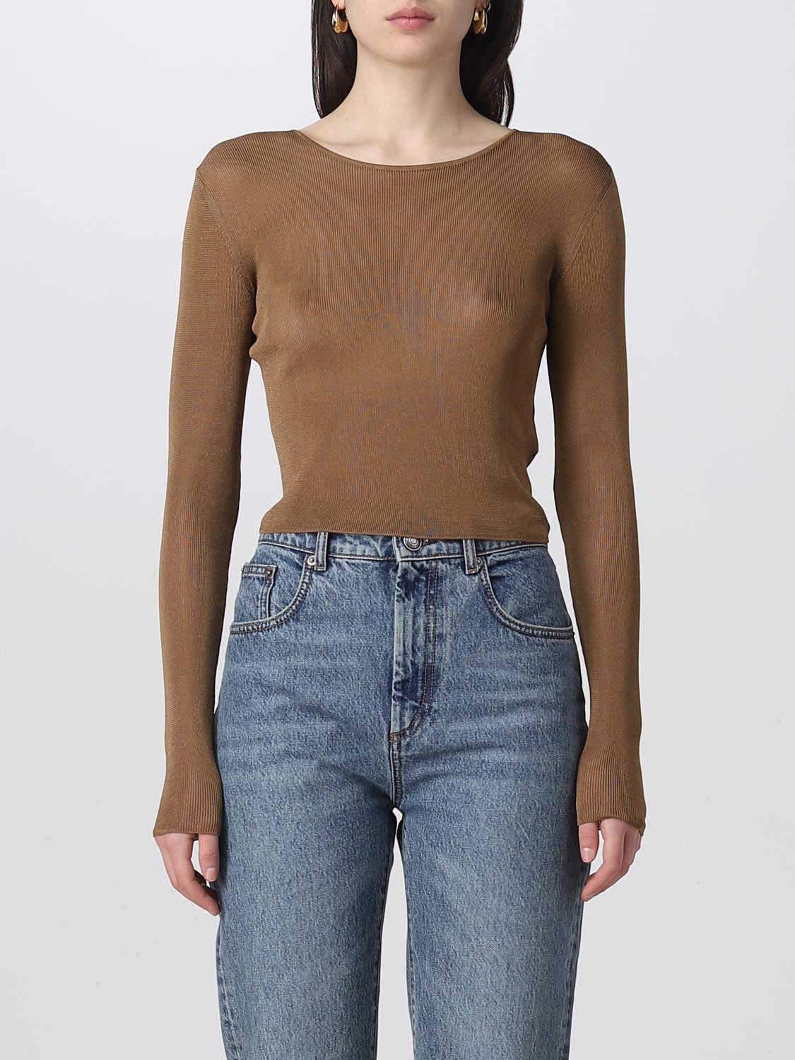 SAINT LAURENT MAGLIA: Top Saint Laurent in viscosa, Beige - Img 1