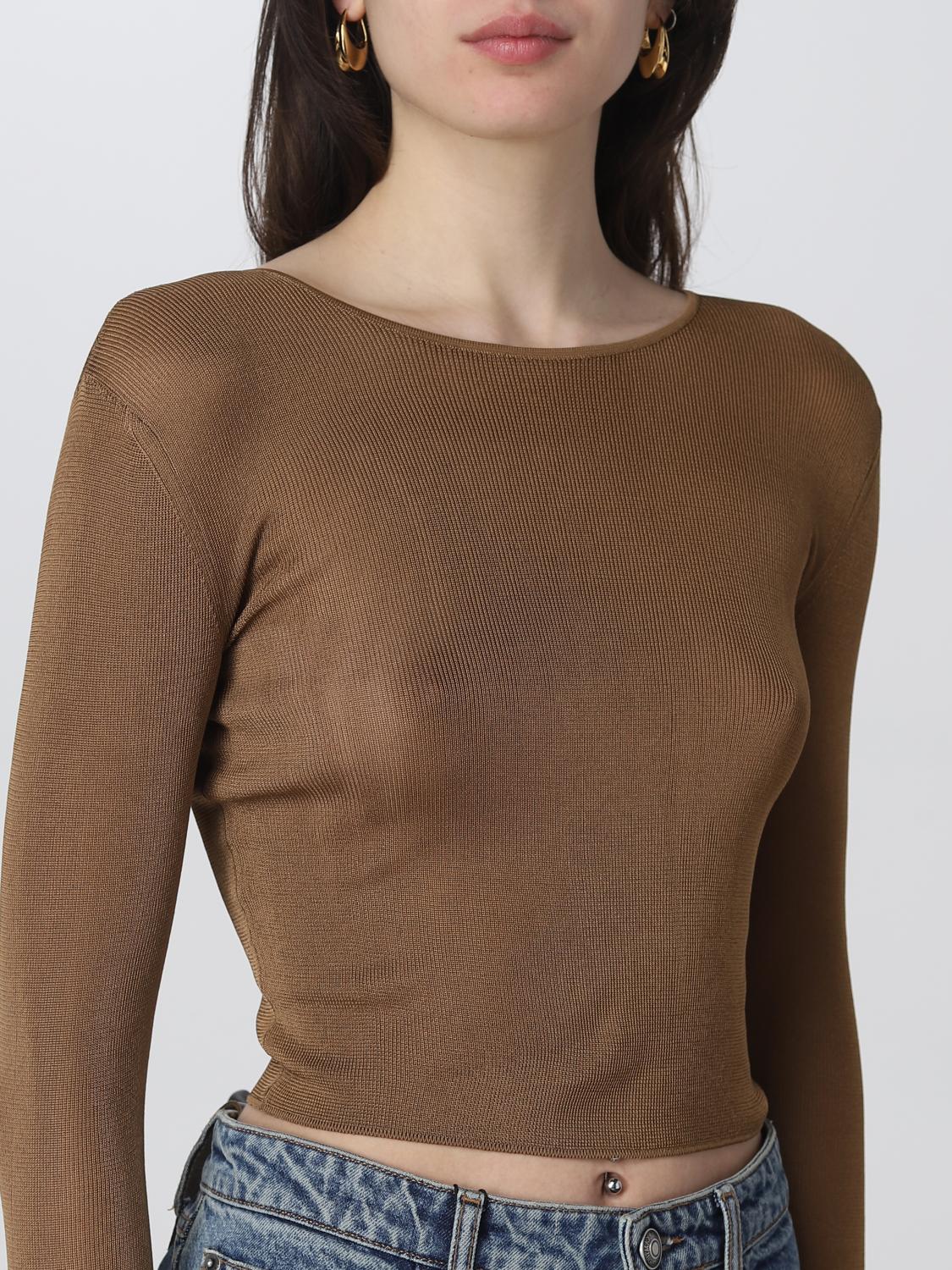 SAINT LAURENT MAGLIA: Top Saint Laurent in viscosa, Beige - Img 5