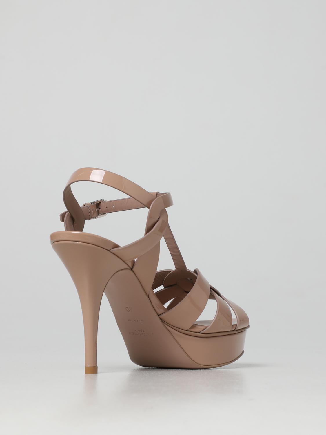 Saint Laurent Tribute sandals in patent leather - Nude