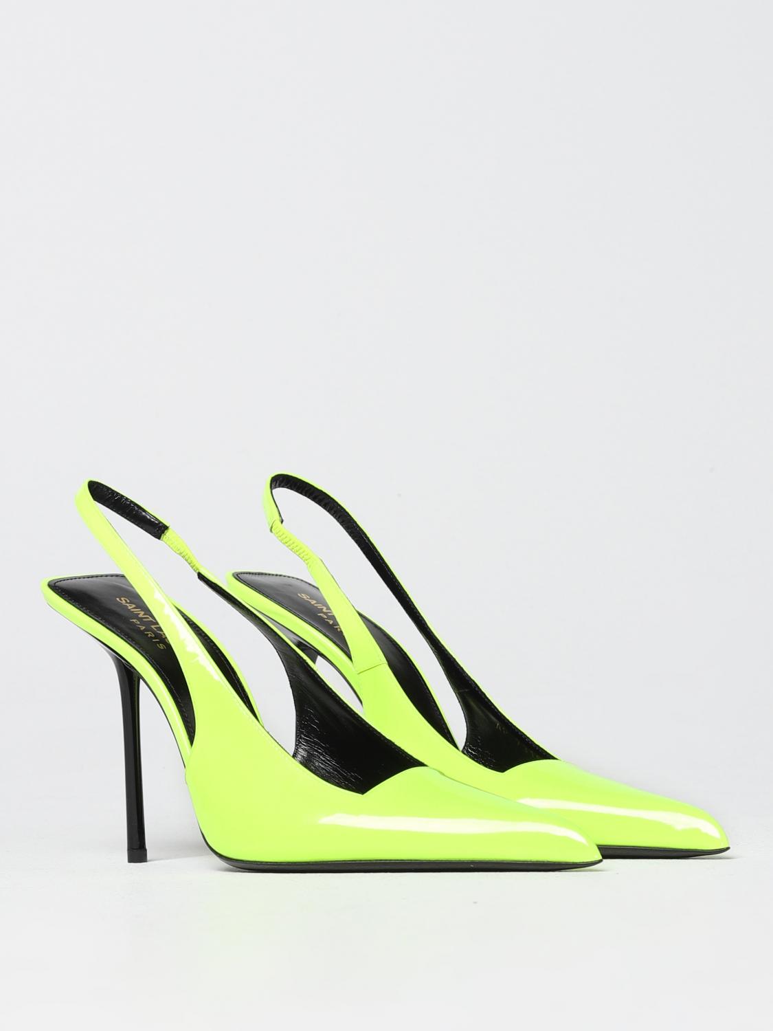 SAINT LAURENT SCARPE CON TACCO: Slingback Retro Kiss Saint Laurent in vernice, Giallo - Img 2