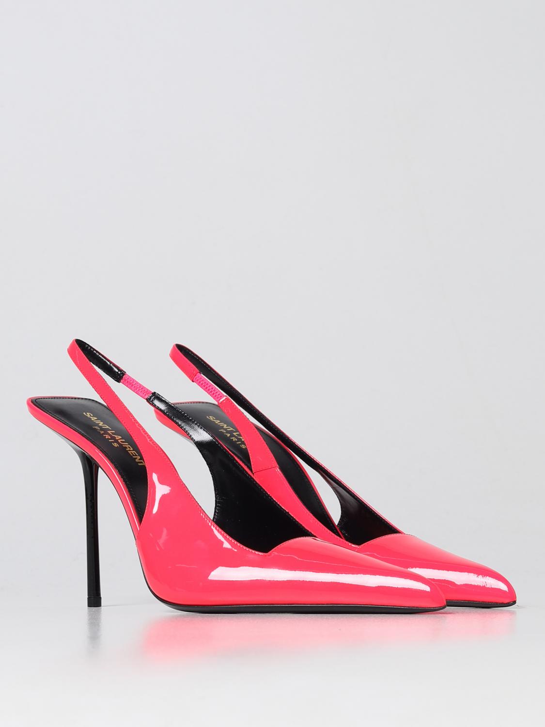 SAINT LAURENT SCARPE CON TACCO: Slingback Retro Kiss Saint Laurent in vernice, Corallo - Img 2