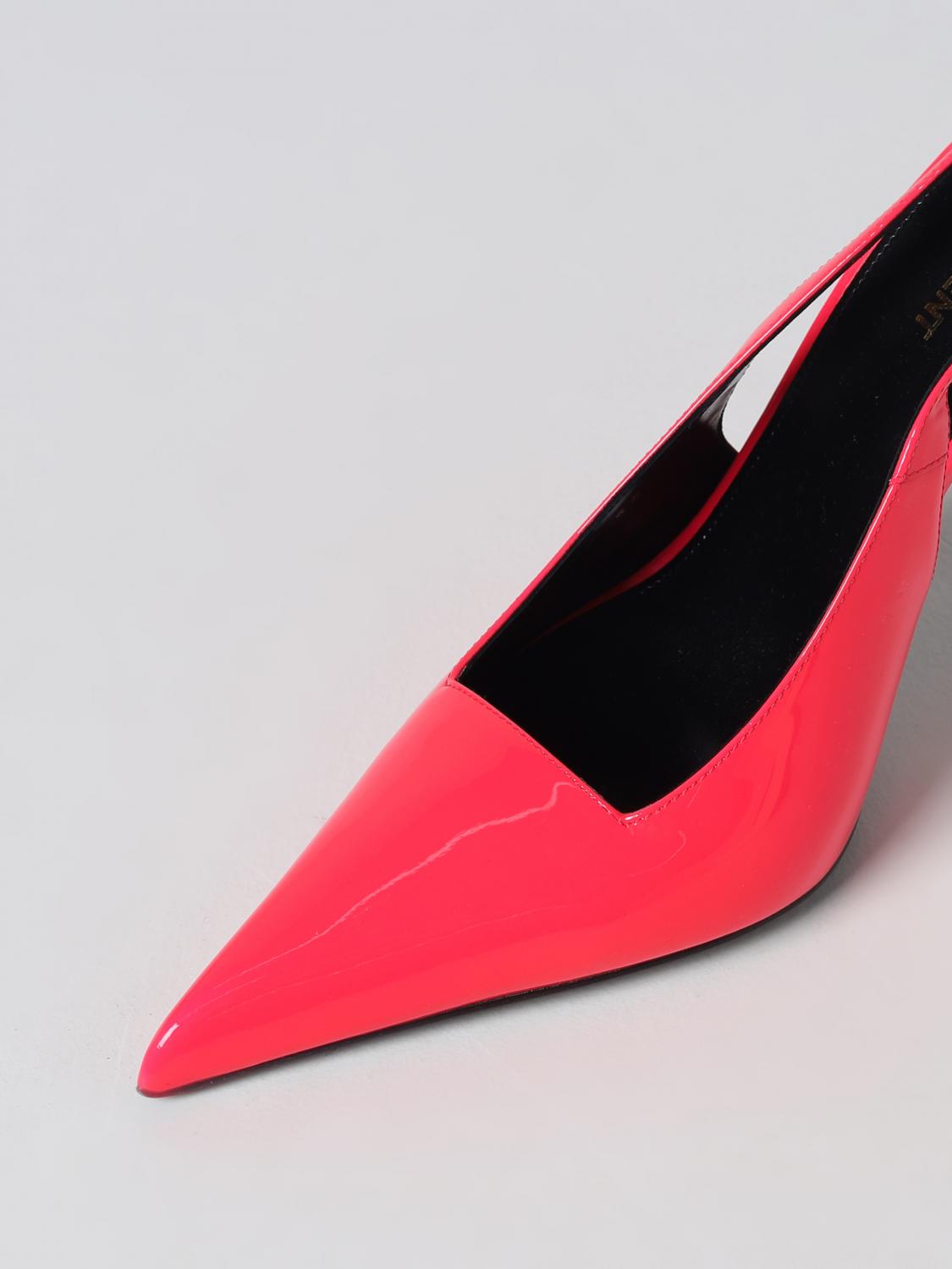 SAINT LAURENT SCARPE CON TACCO: Slingback Retro Kiss Saint Laurent in vernice, Corallo - Img 4