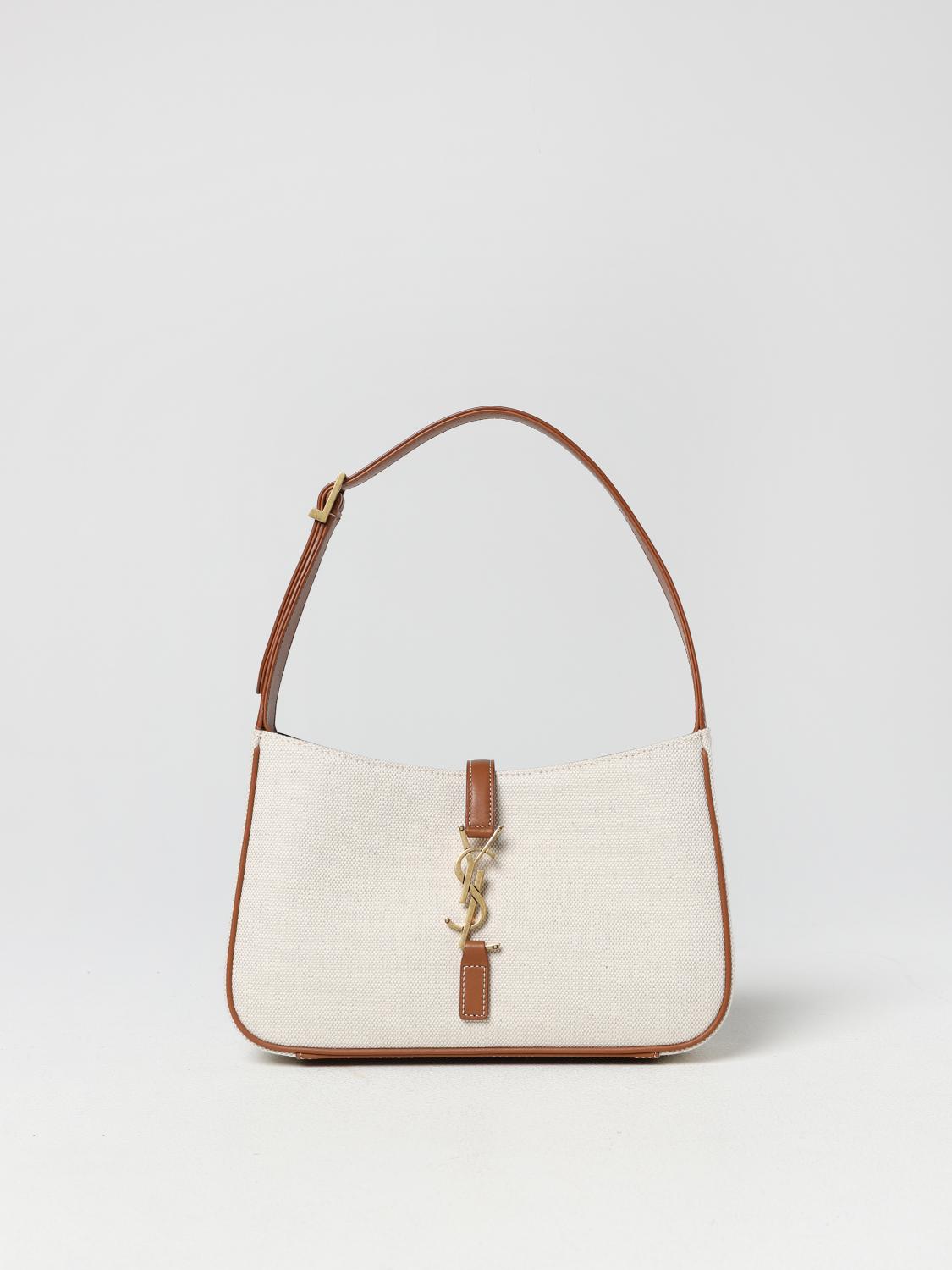 SAINT LAURENT BORSA A SPALLA: Borsa Le 5 À 7 Saint Laurent in canvas e pelle, Beige - Img 1