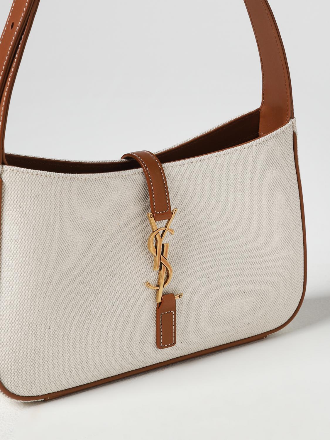 SAINT LAURENT BORSA A SPALLA: Borsa Le 5 À 7 Saint Laurent in canvas e pelle, Beige - Img 3