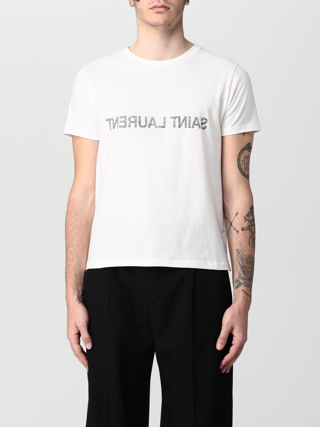 SAINT LAURENT T-SHIRT: Saint Laurent cotton t-shirt with reversed logo, White - Img 1