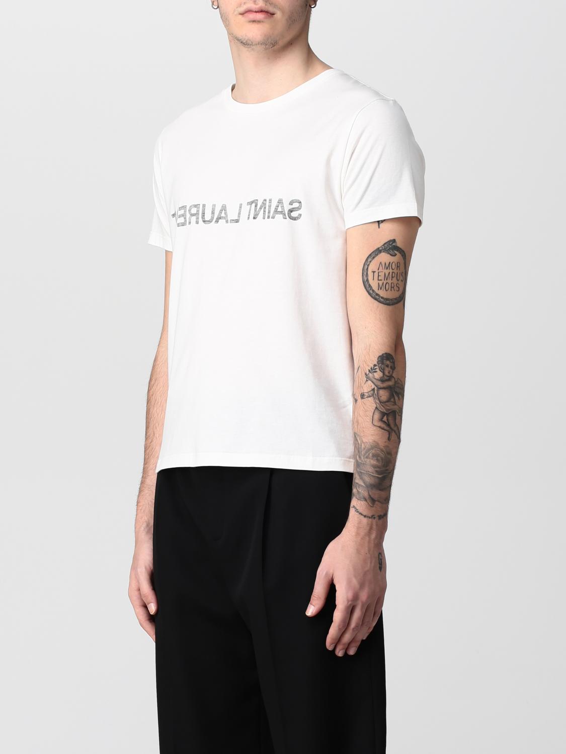 SAINT LAURENT T-SHIRT: Saint Laurent cotton t-shirt with reversed logo, White - Img 4