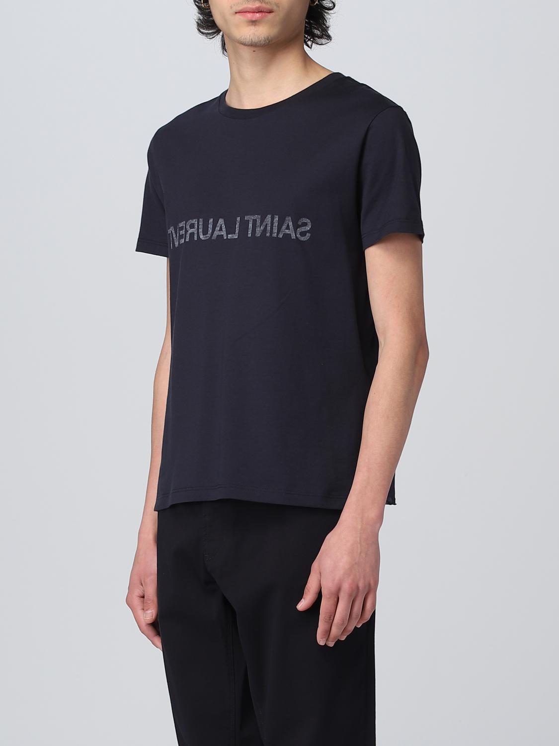 SAINT LAURENT T-SHIRT: Saint Laurent cotton t-shirt with reversed logo, Blue - Img 3