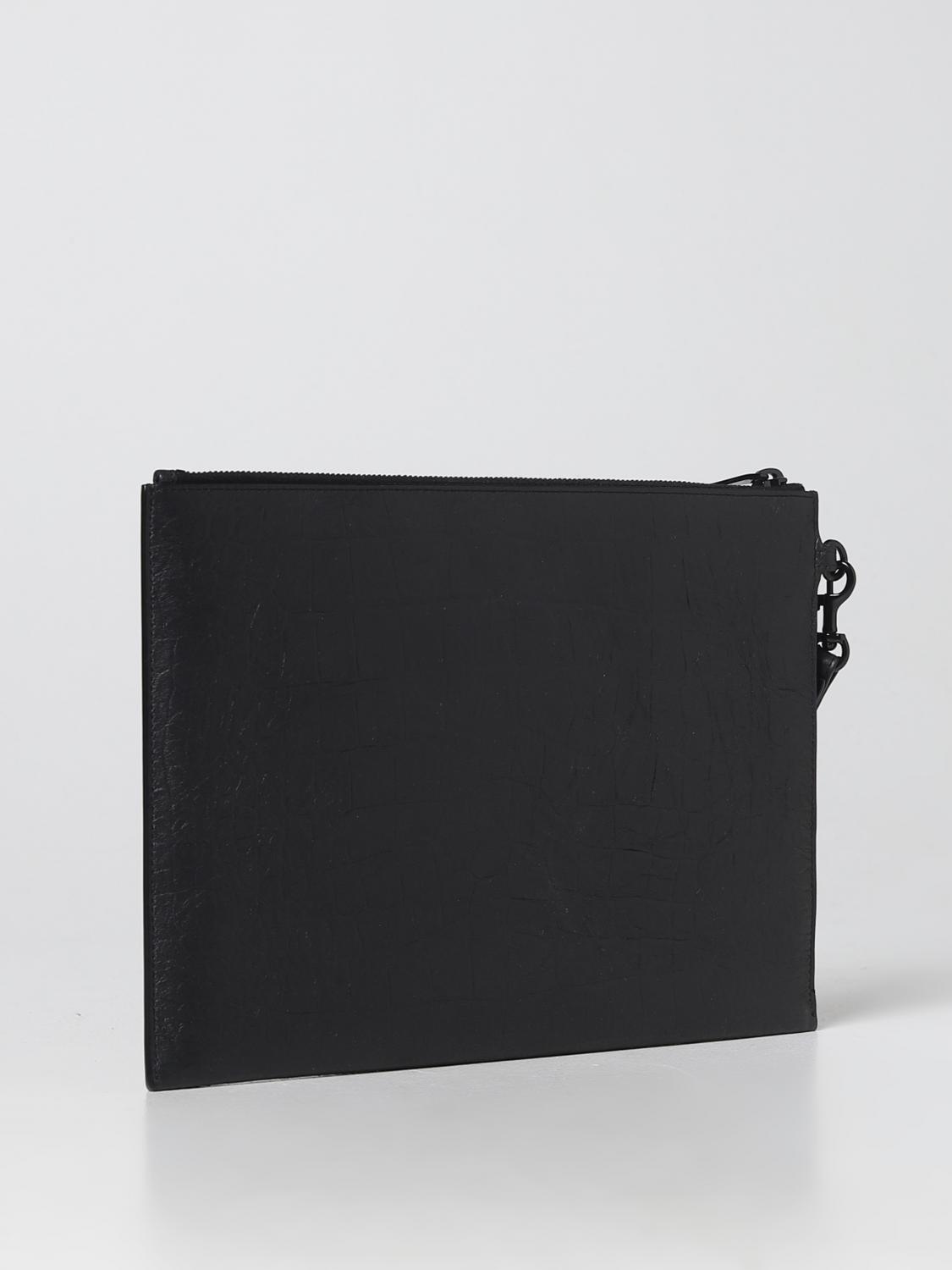 SAINT LAURENT PORTADOCUMENTI: Pochette Saint Laurent in pelle stampa cocco, Nero - Img 2