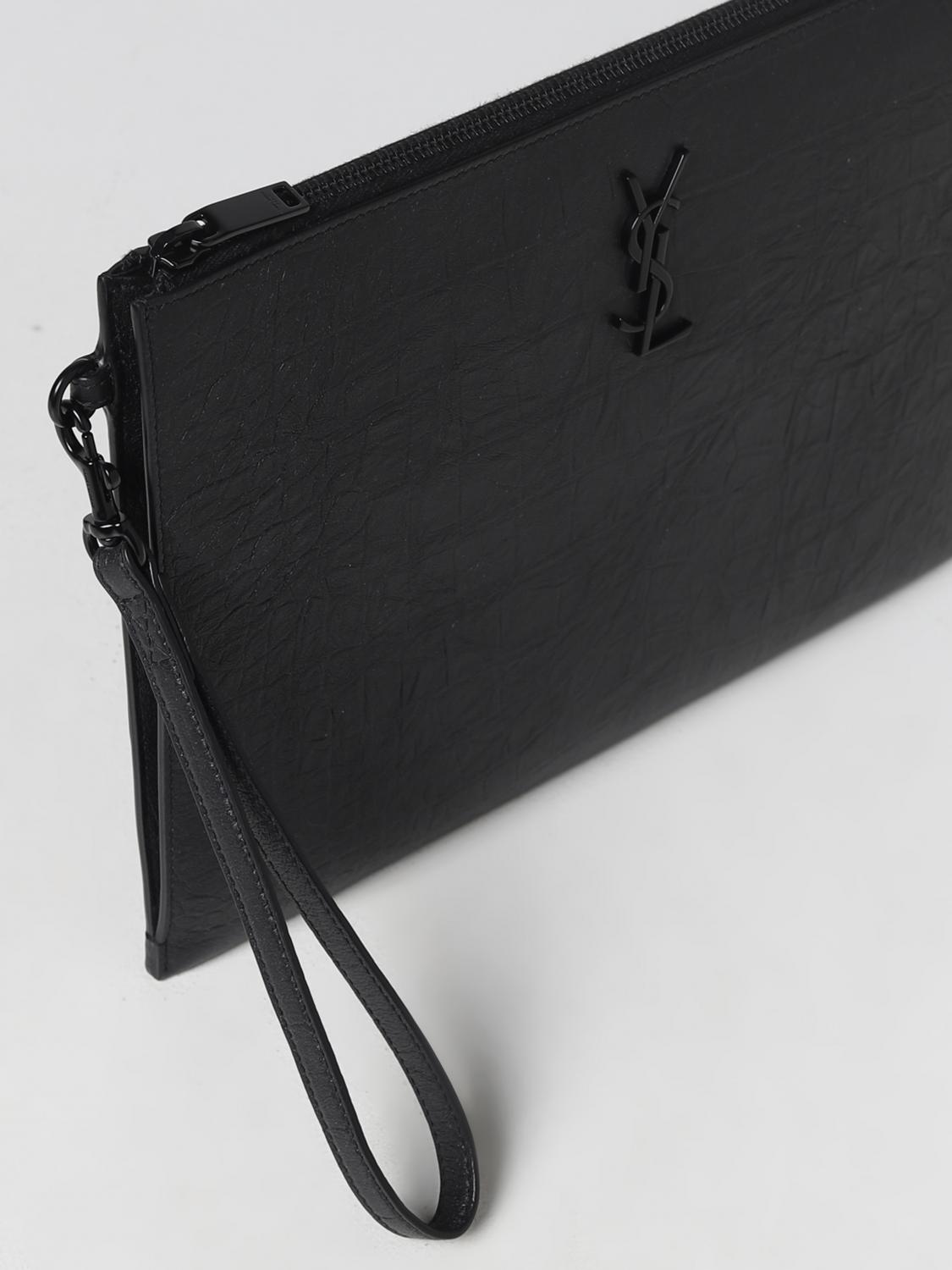 SAINT LAURENT PORTADOCUMENTI: Pochette Saint Laurent in pelle stampa cocco, Nero - Img 3