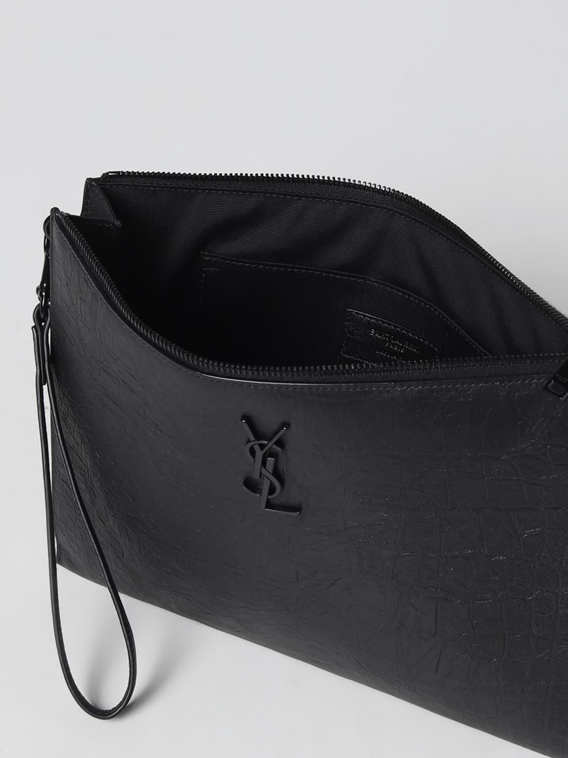 SAINT LAURENT PORTADOCUMENTI: Pochette Saint Laurent in pelle stampa cocco, Nero - Img 4