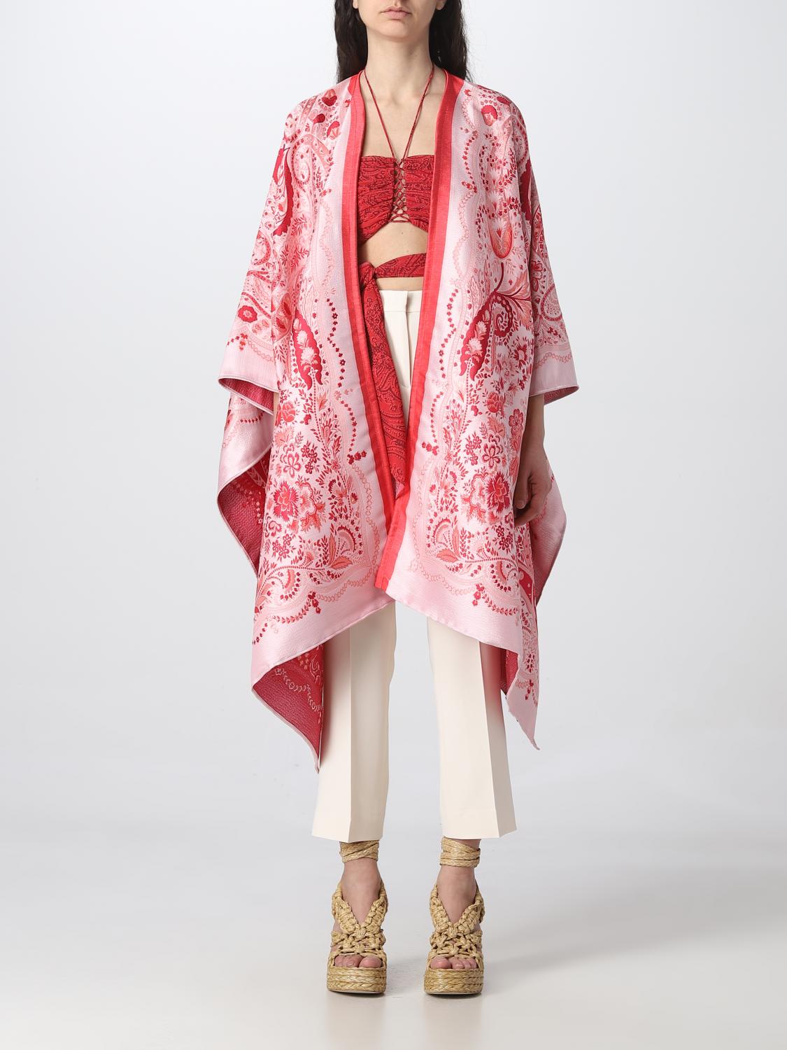 ETRO CAPE: Etro cape in jacquard silk blend, Red - Img 1