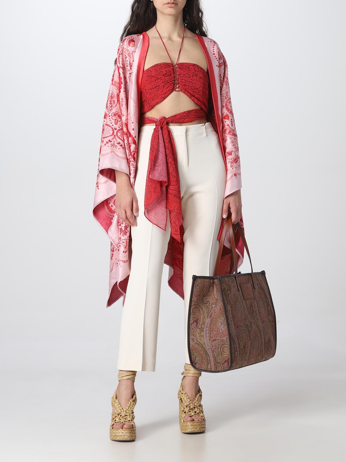 ETRO CAPE: Etro cape in jacquard silk blend, Red - Img 2