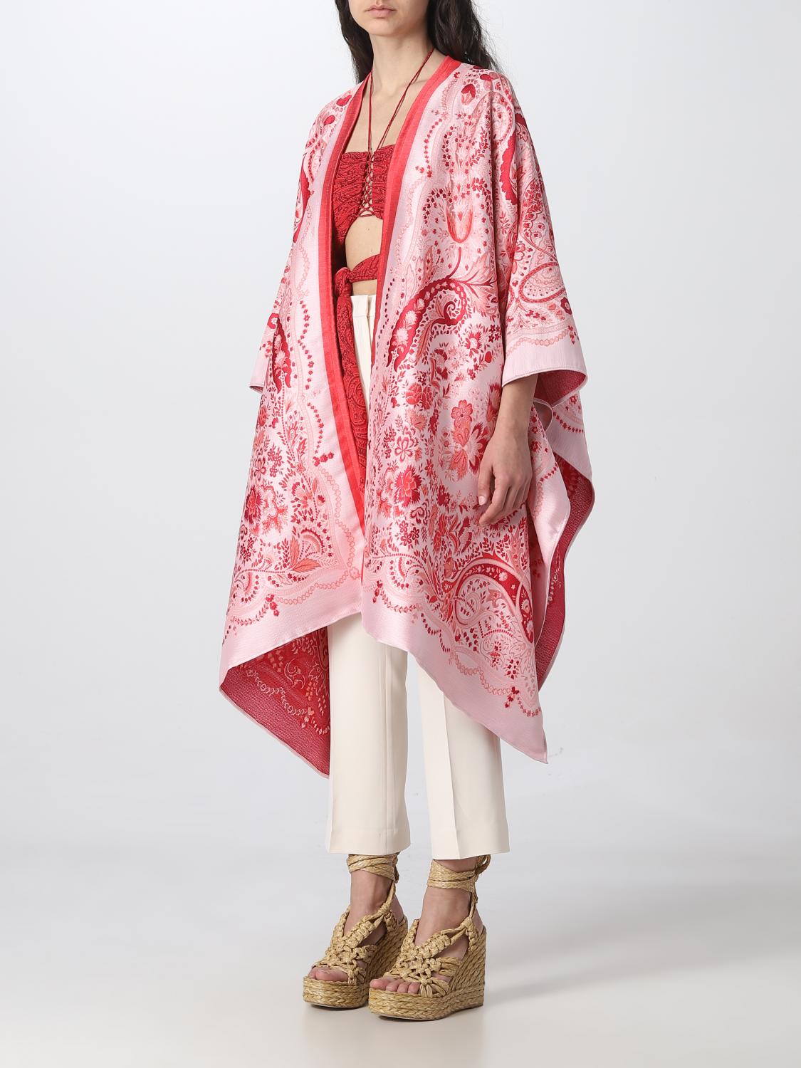 ETRO CAPE: Etro cape in jacquard silk blend, Red - Img 4