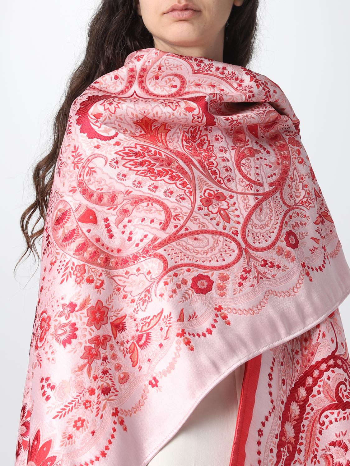 ETRO CAPE: Etro cape in jacquard silk blend, Red - Img 5
