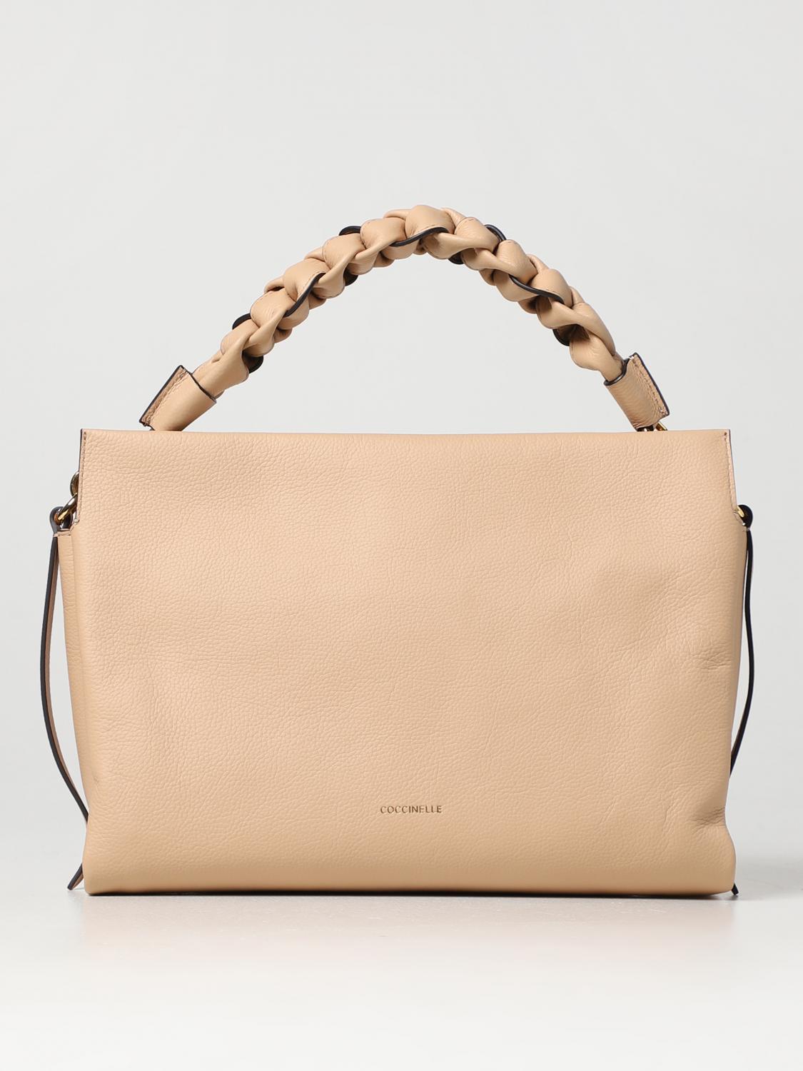 COCCINELLE BORSA A SPALLA: Borsa Bohème Coccinelle in pelle a grana, Beige - Img 1