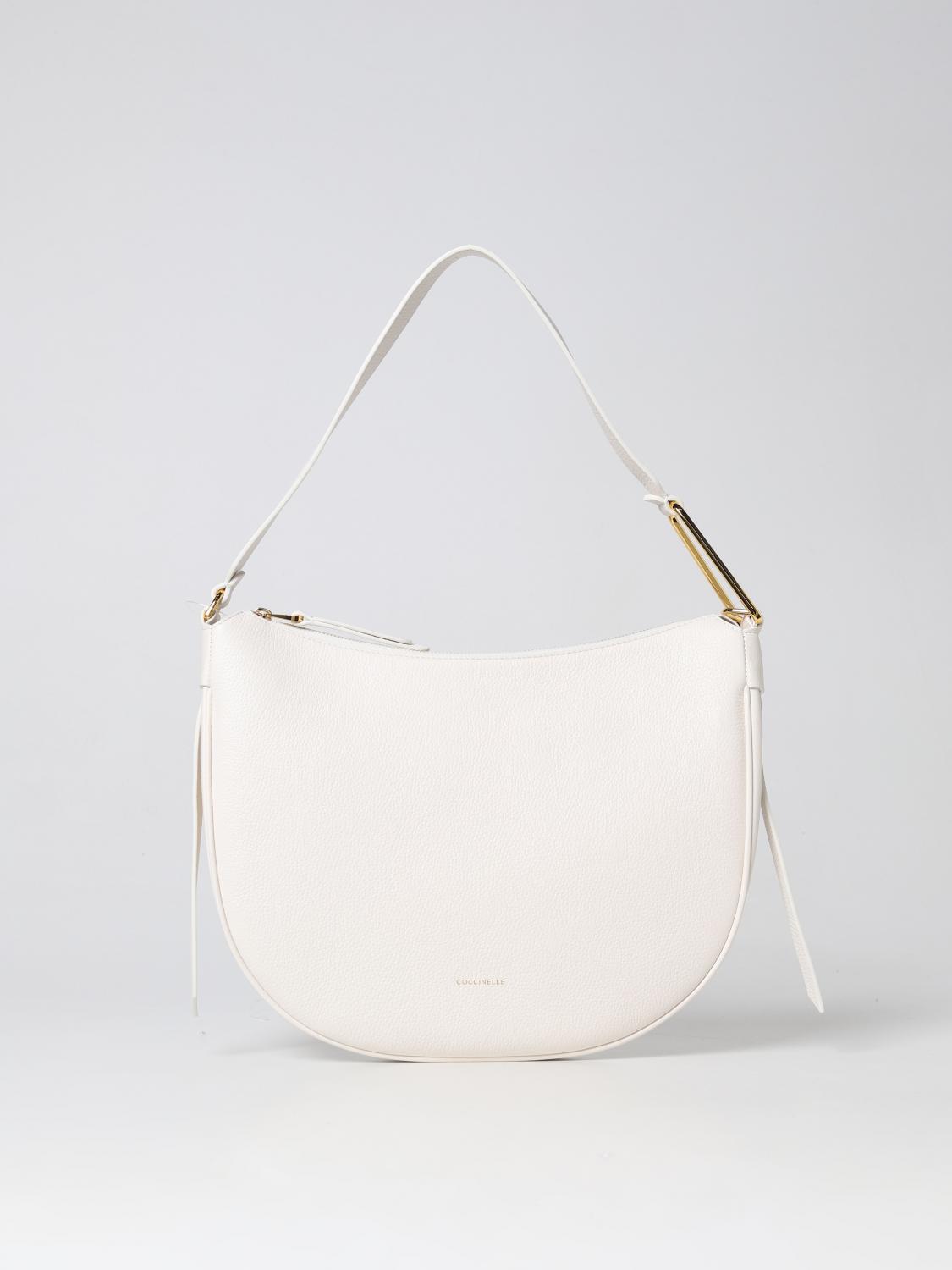 COCCINELLE BORSA A SPALLA: Borsa Priscilla Coccinelle in pelle a grana, Bianco - Img 1