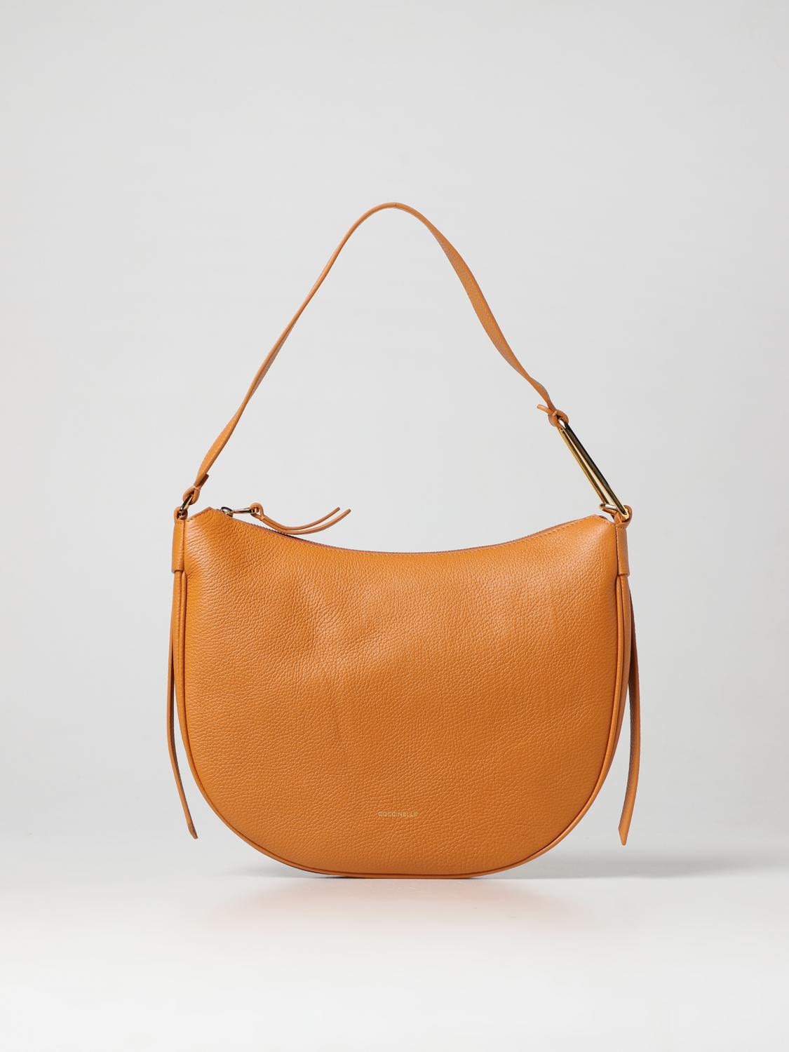COCCINELLE BORSA A SPALLA: Borsa Priscilla Coccinelle in pelle a grana, Arancione - Img 1