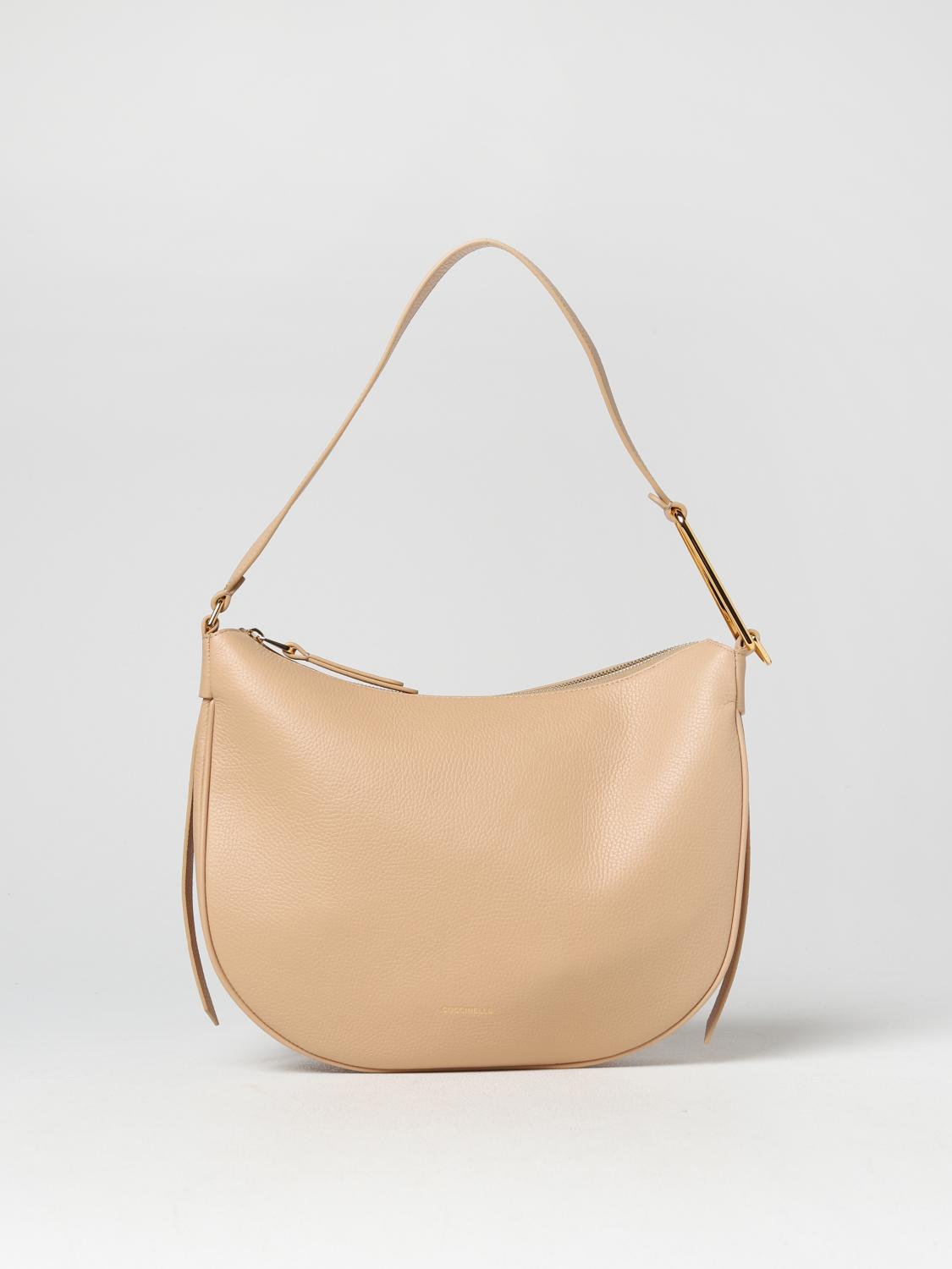 COCCINELLE BORSA A SPALLA: Borsa Priscilla Coccinelle in pelle a grana, Cammello - Img 1