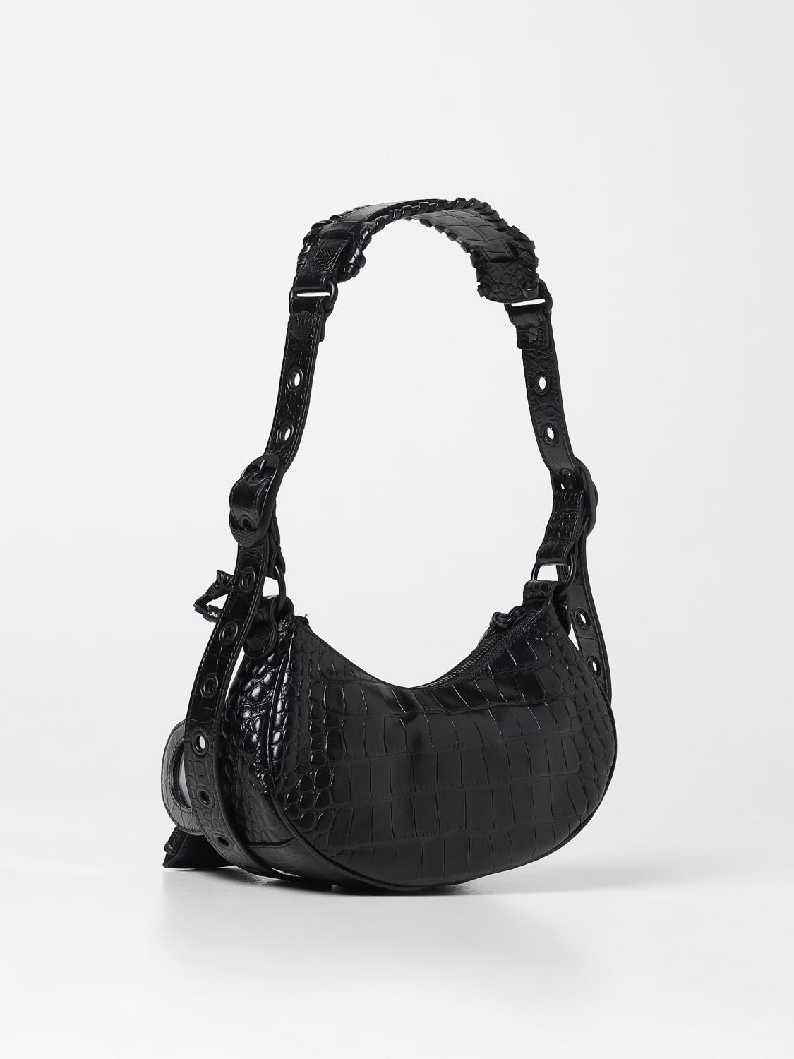 BALENCIAGA SHOULDER BAG: Balenciaga Le Cagole bag in crocodile print leather, Black - Img 2