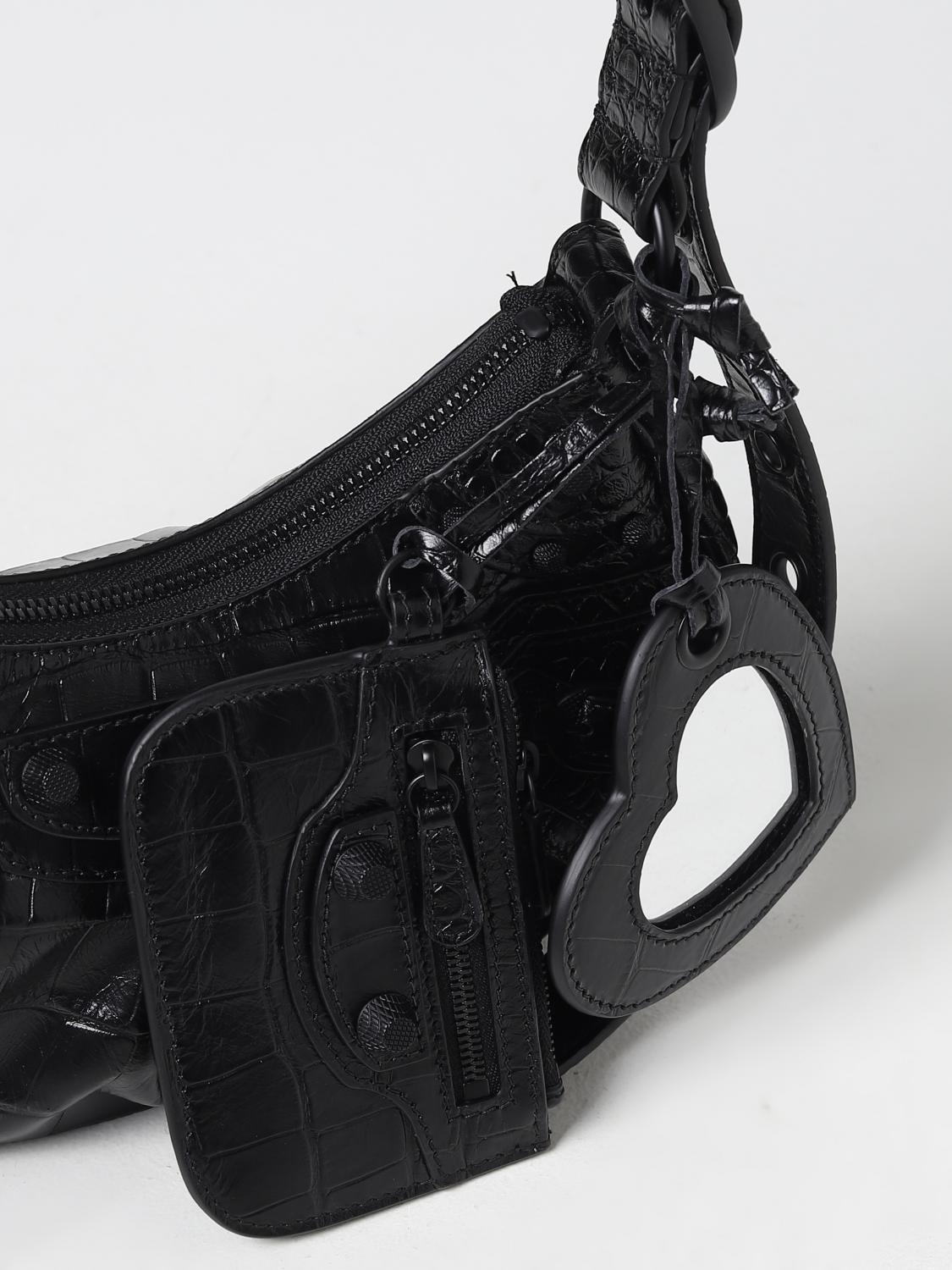 BALENCIAGA SHOULDER BAG: Balenciaga Le Cagole bag in crocodile print leather, Black - Img 3