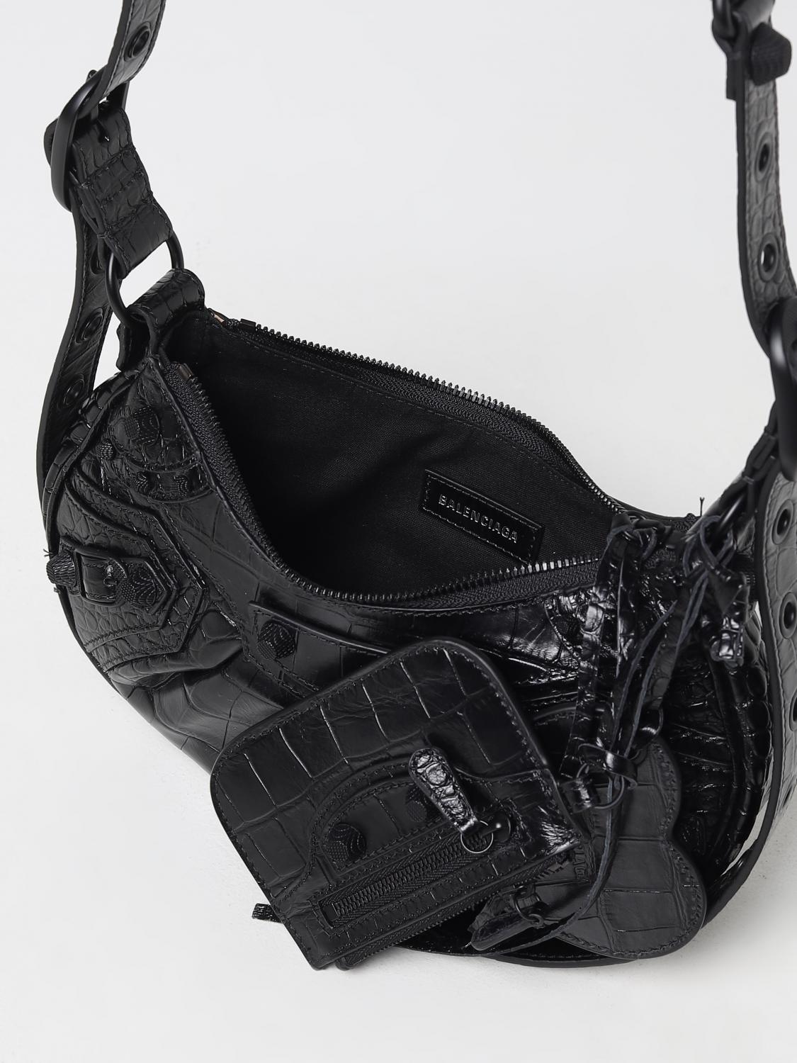 BALENCIAGA SHOULDER BAG: Balenciaga Le Cagole bag in crocodile print leather, Black - Img 4