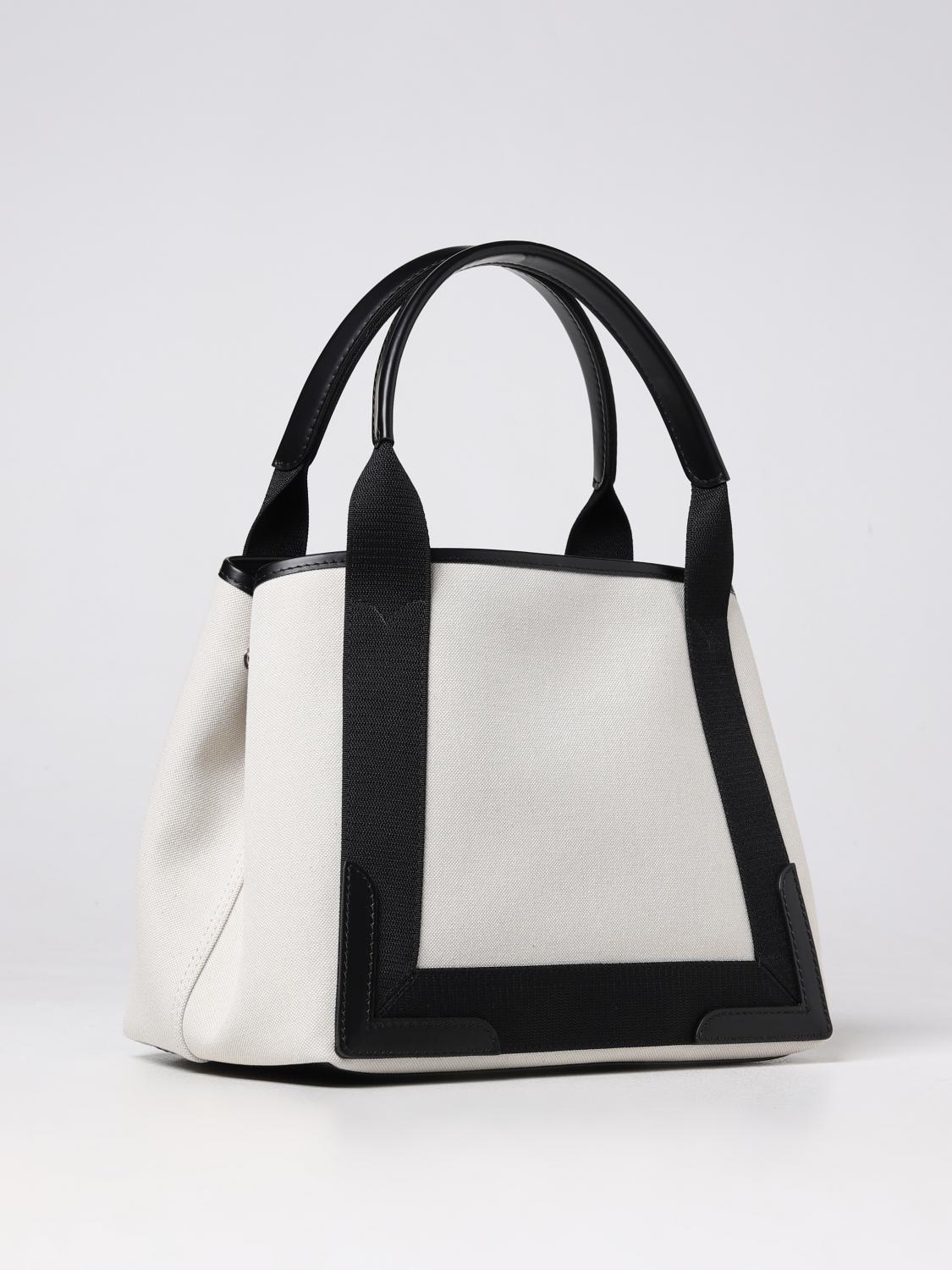 BALENCIAGA BORSA A MANO: Borsa Cabas Navy S Balenciaga in canvas con lettering logo stampato, Bianco - Img 3