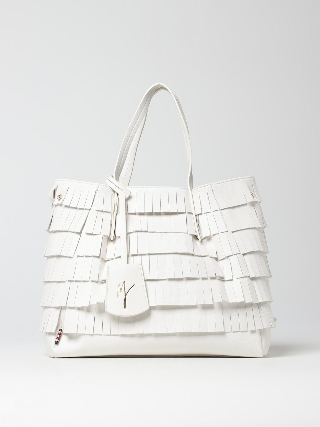 MANILA GRACE BORSA A MANO: Borsa Manila Grace in pelle sintetica con frange, Bianco - Img 1