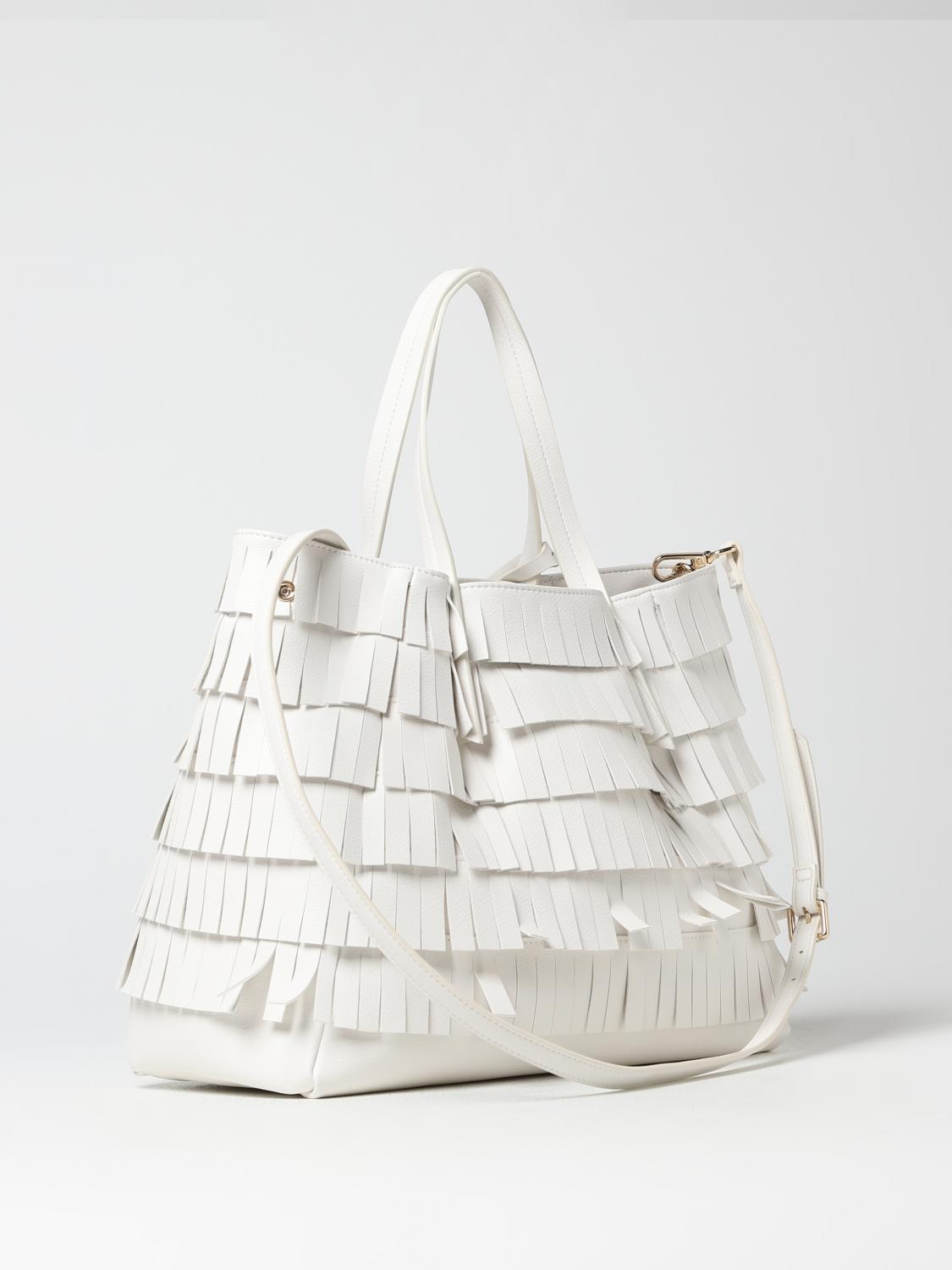 MANILA GRACE BORSA A MANO: Borsa Manila Grace in pelle sintetica con frange, Bianco - Img 2