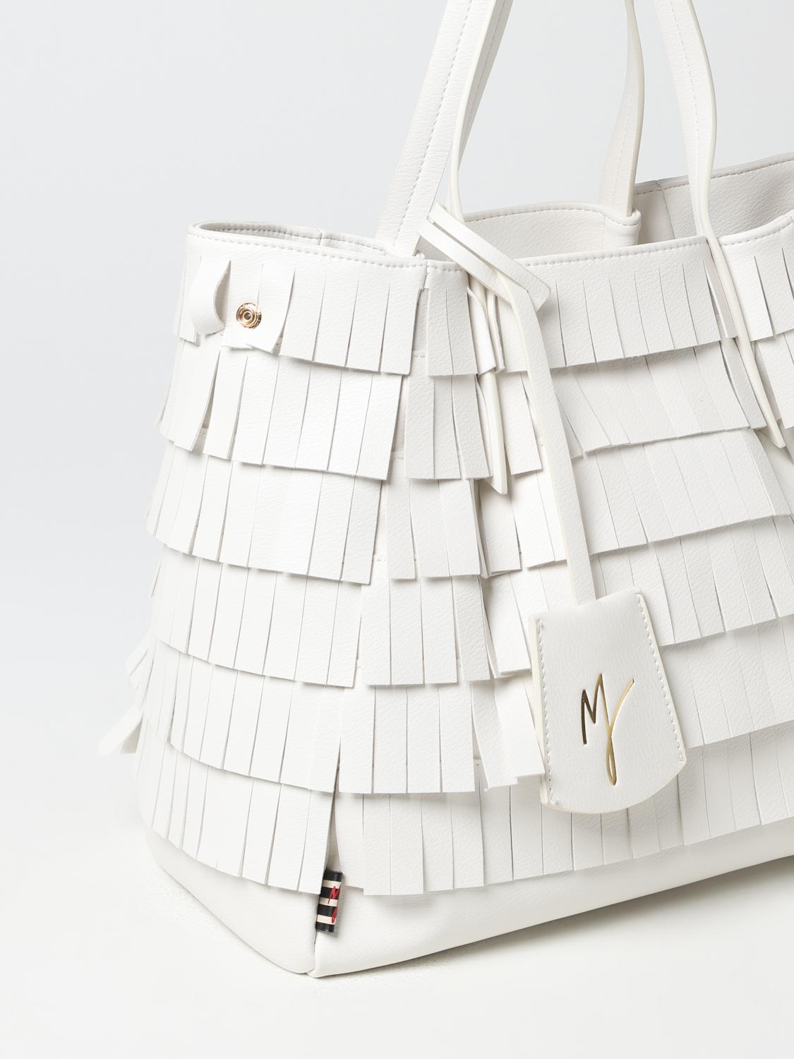 MANILA GRACE BORSA A MANO: Borsa Manila Grace in pelle sintetica con frange, Bianco - Img 3