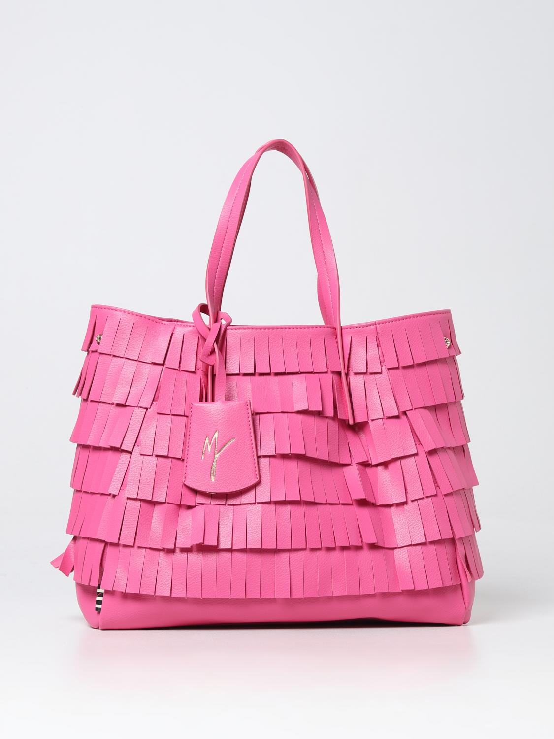 MANILA GRACE BORSA A MANO: Borsa Manila Grace in pelle sintetica con frange, Fuxia - Img 1