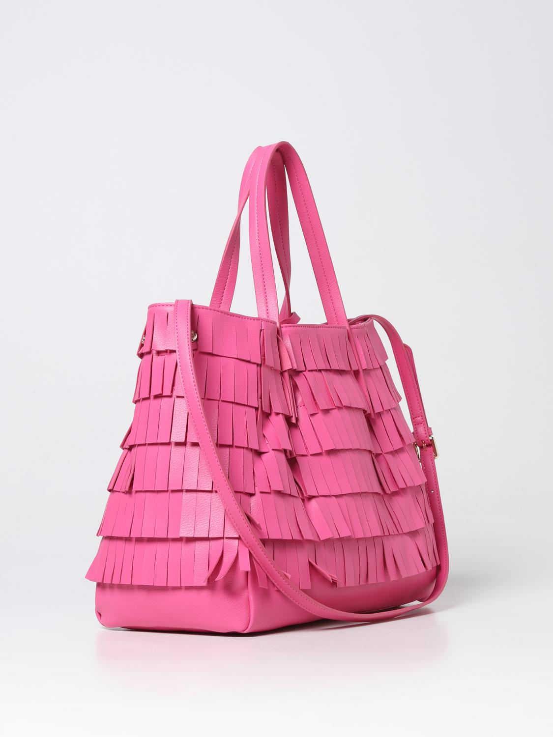 MANILA GRACE BORSA A MANO: Borsa Manila Grace in pelle sintetica con frange, Fuxia - Img 2