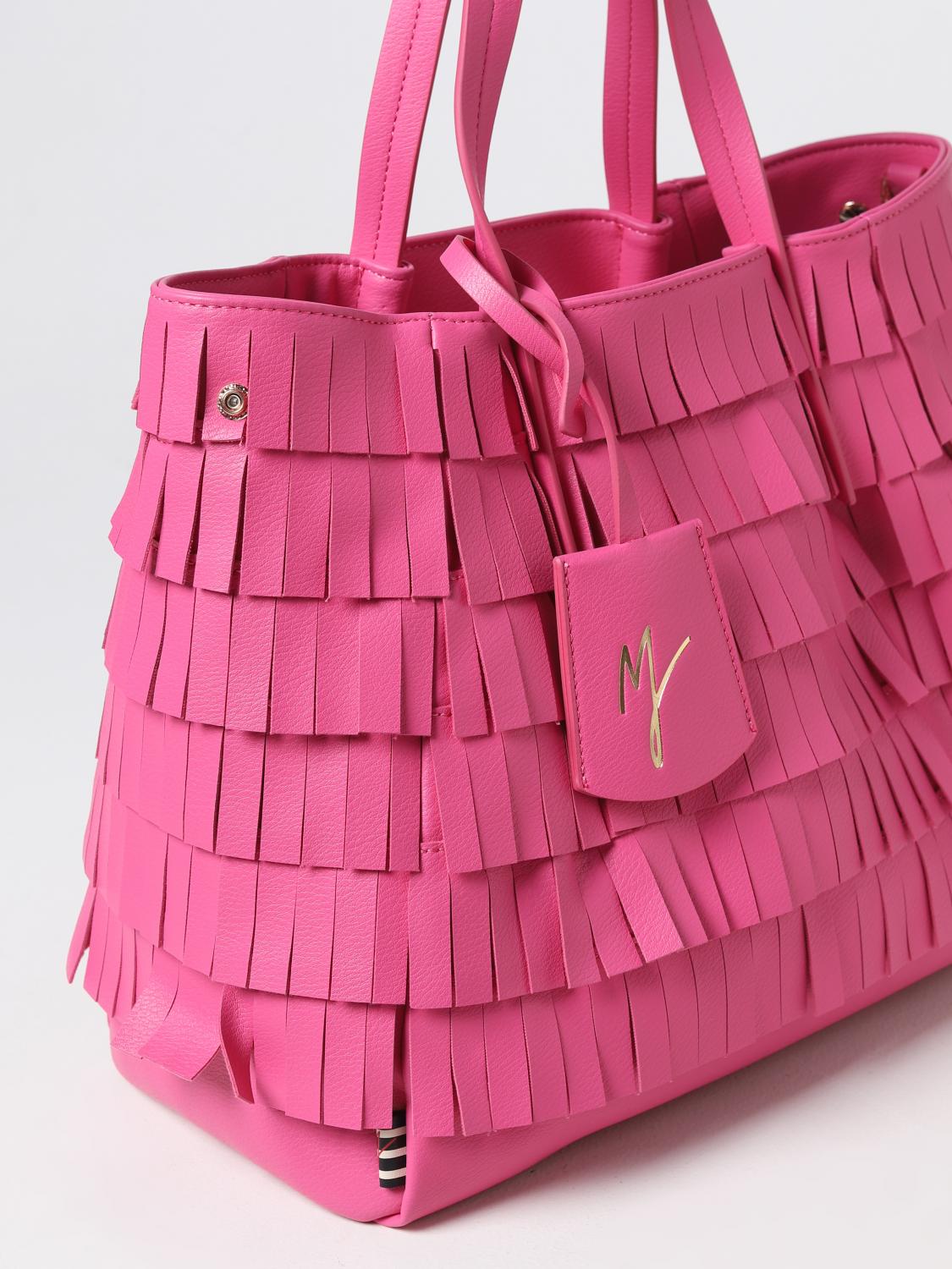 MANILA GRACE BORSA A MANO: Borsa Manila Grace in pelle sintetica con frange, Fuxia - Img 3