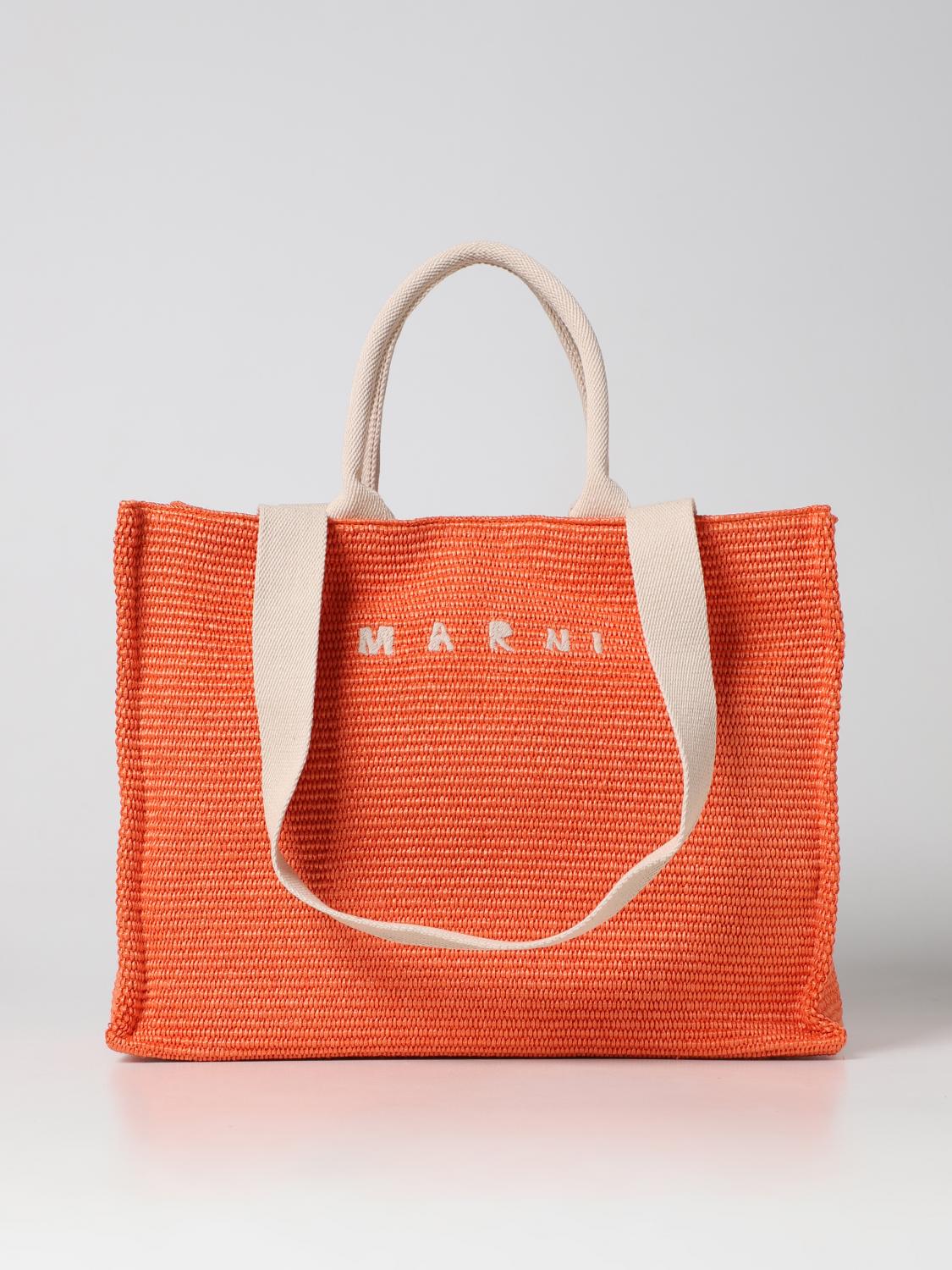 MARNI BORSA TOTE: Borsa Marni in rafia intrecciata, Arancione - Img 1