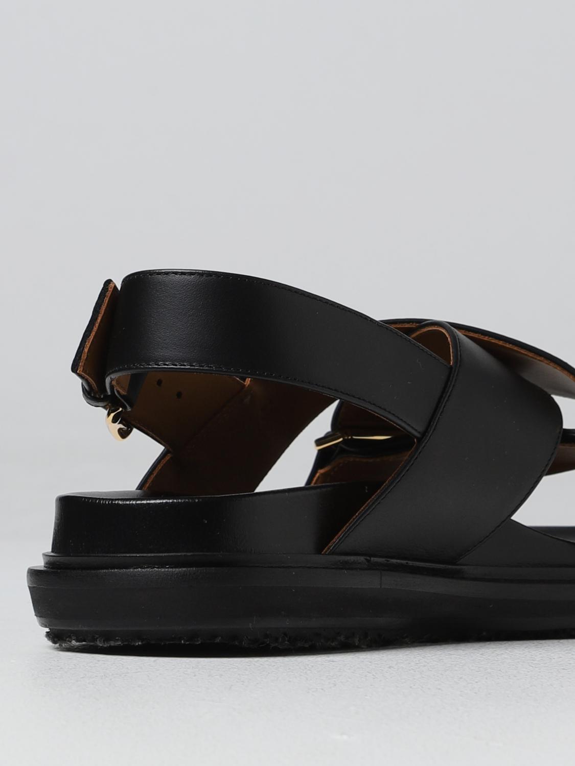 MARNI: sandals in leather - Black | Marni flat sandals
