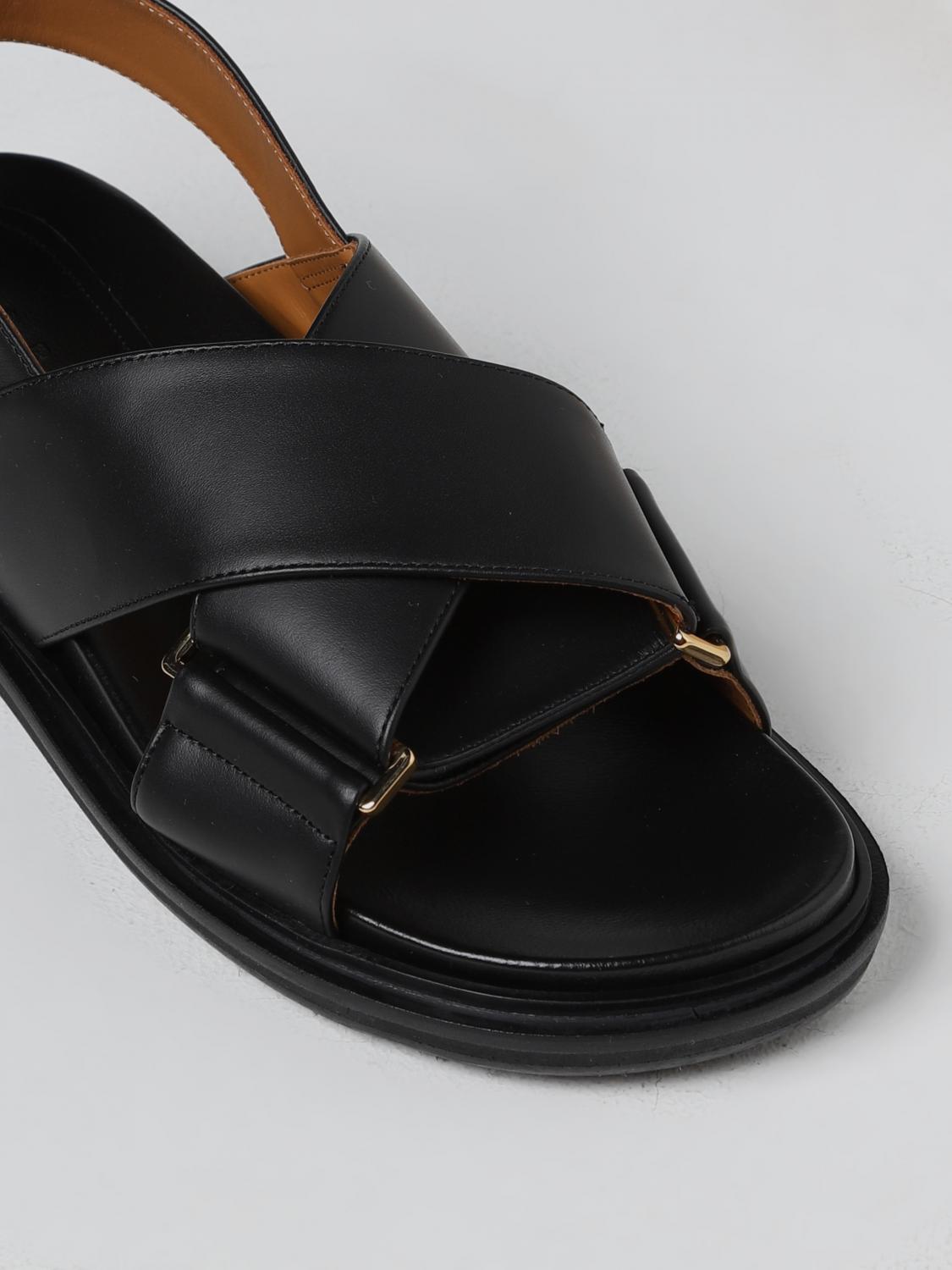 MARNI: sandals in leather - Black | Marni flat sandals