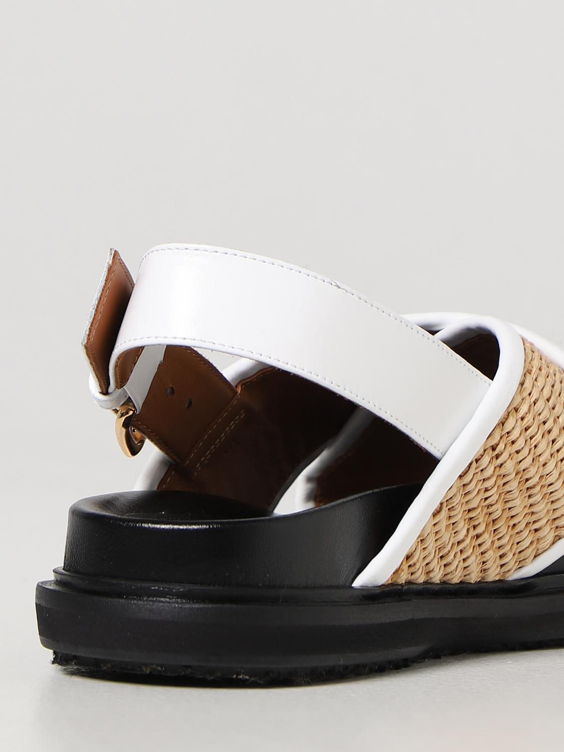 Marni sandals in raffia and leather - White | FBMS013801P3860