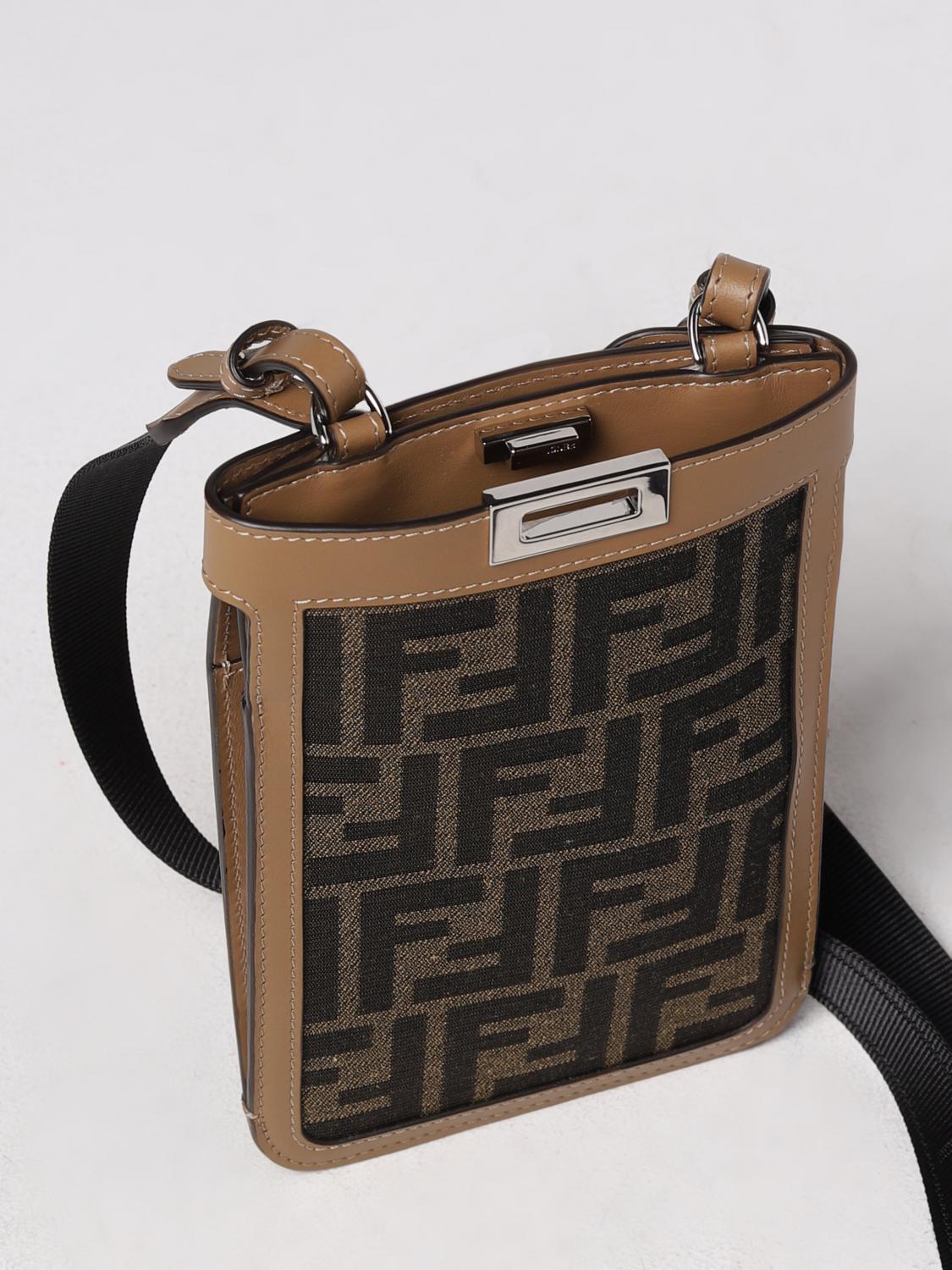 FENDI SHOULDER BAG: Fendi bag in leather and fabric, Tobacco - Img 4