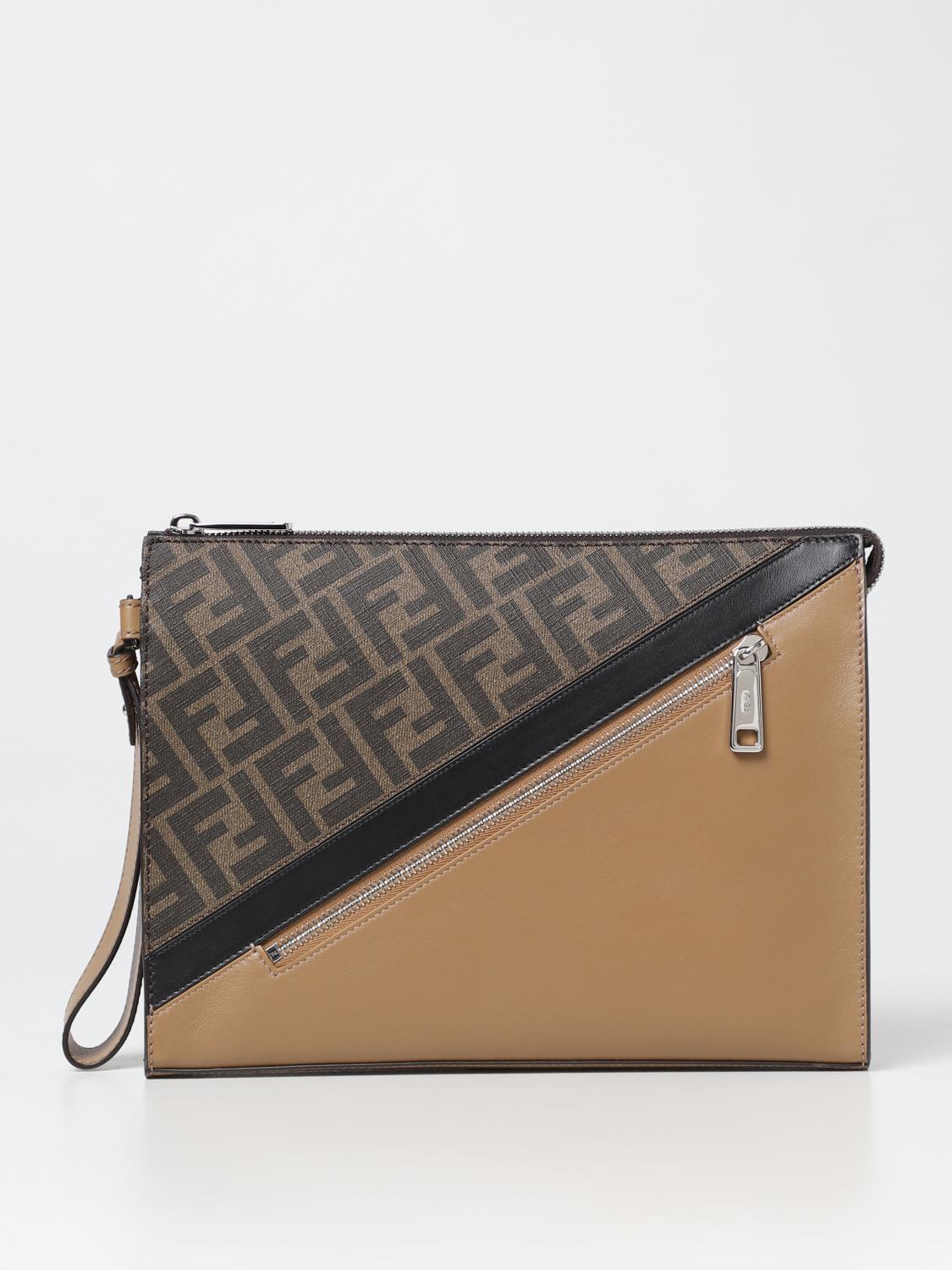 Giglio Clutch Fendi in pelle e tela spalmata con monogram FF