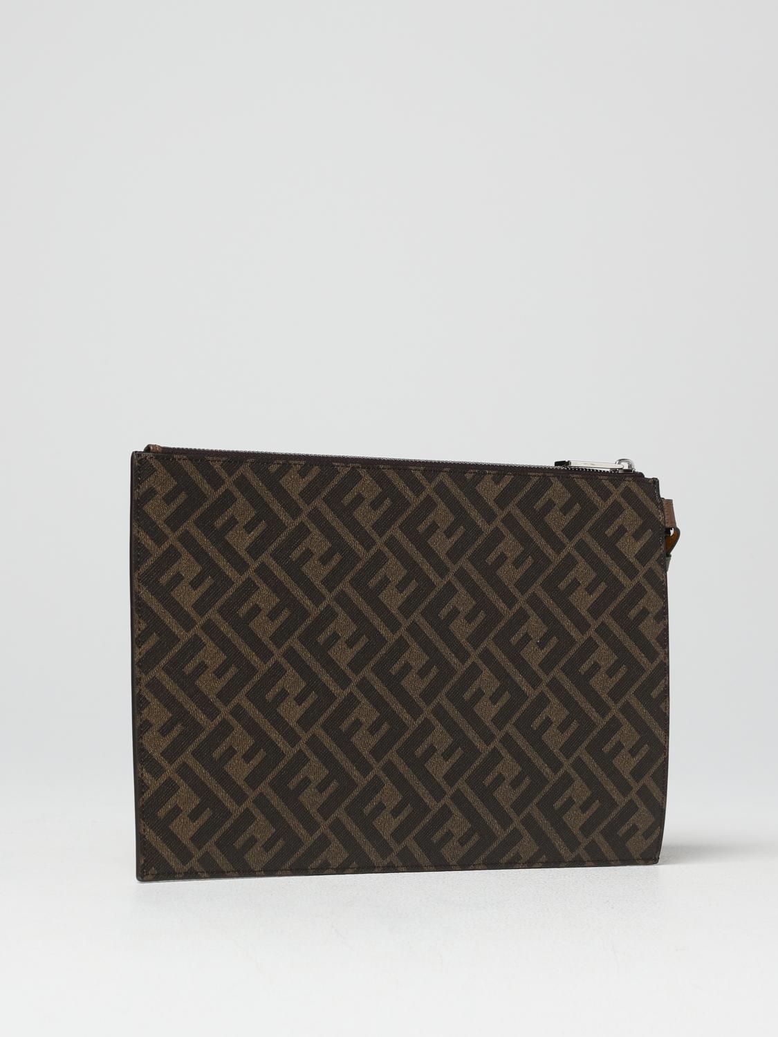 FENDI PORTADOCUMENTI: Pouch Fendi in cotone spalmato con monogram FF all over, Tabacco - Img 2