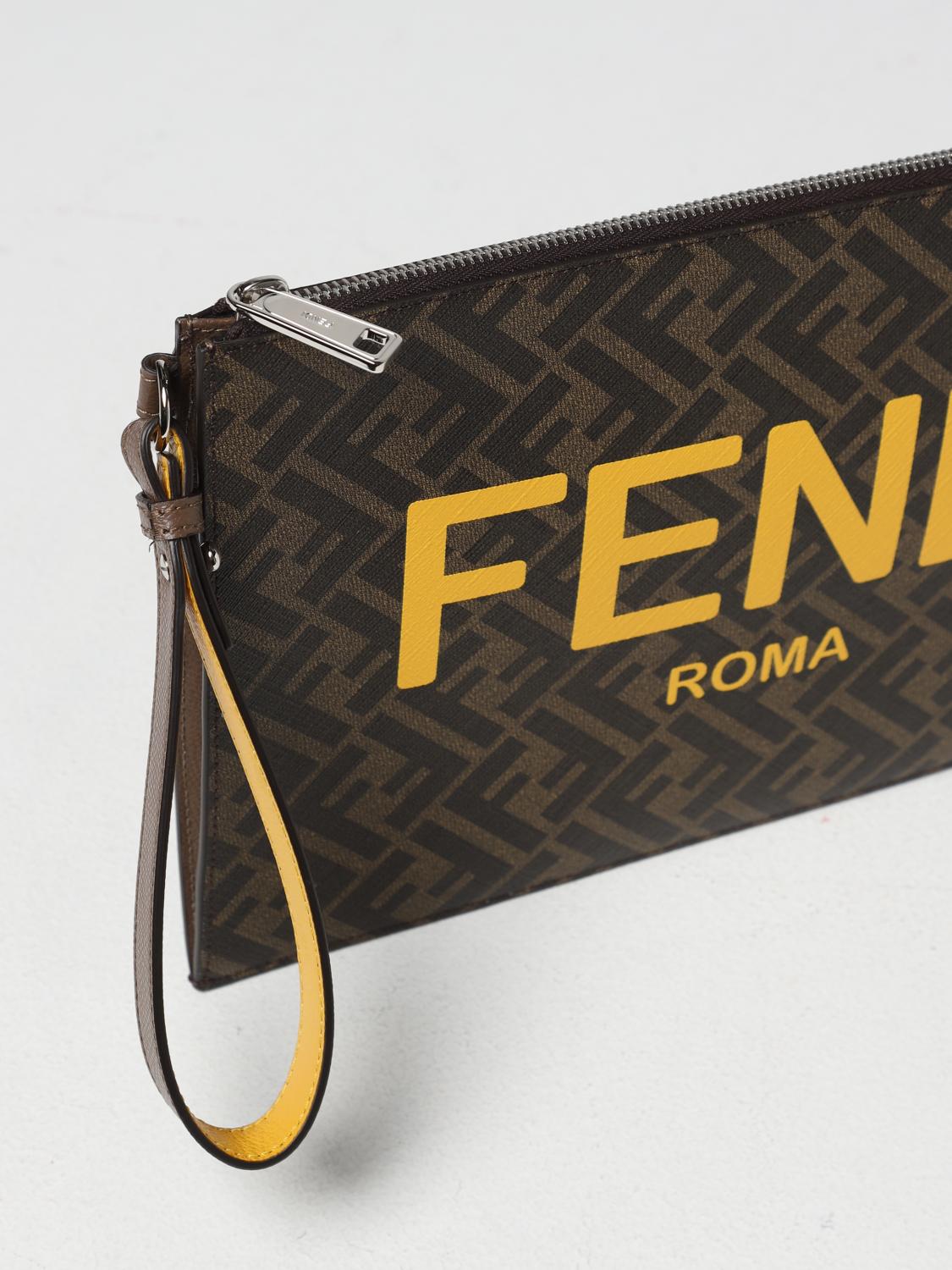 FENDI PORTADOCUMENTI: Pouch Fendi in cotone spalmato con monogram FF all over, Tabacco - Img 3