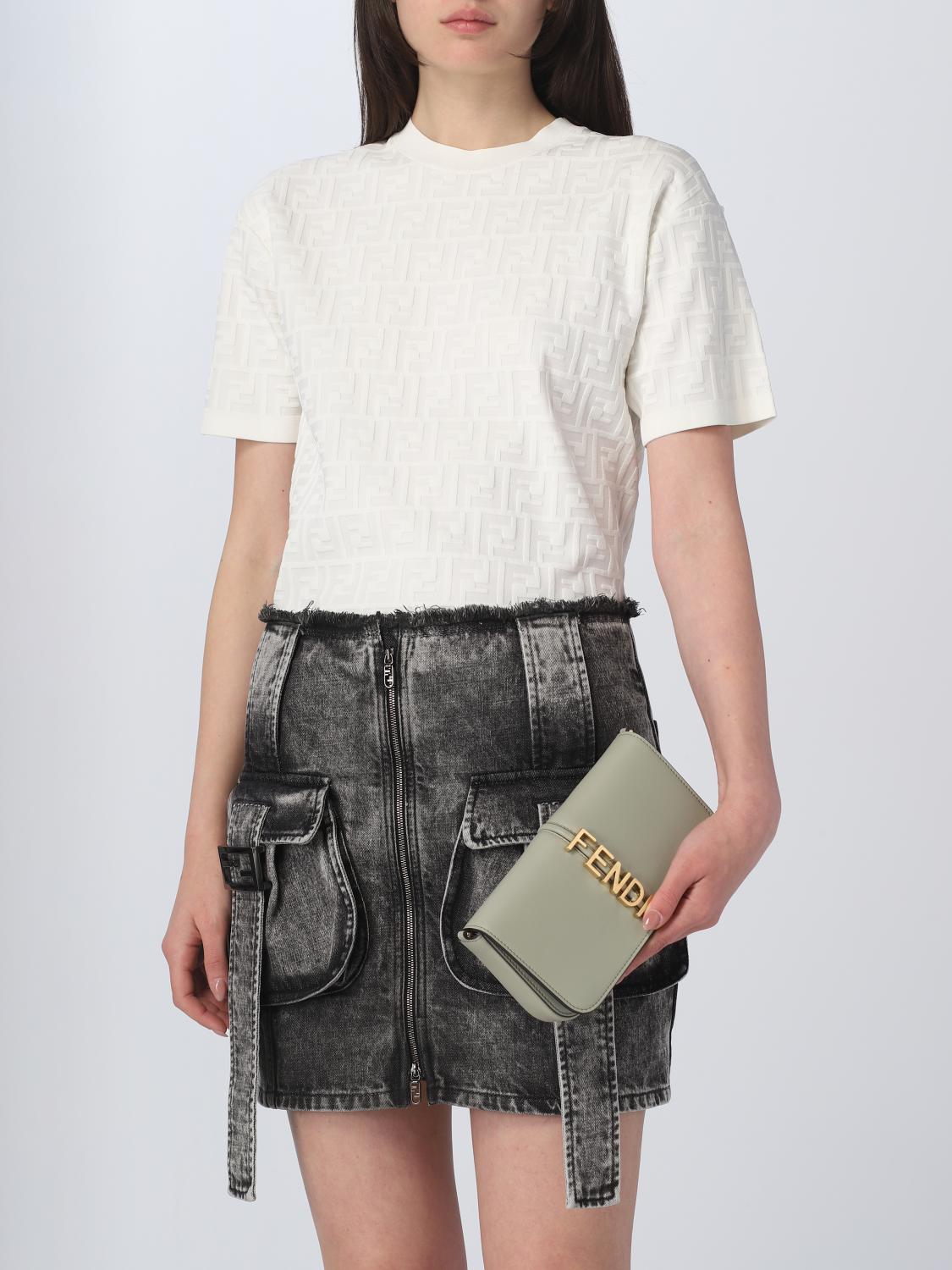 FENDI BORSA MINI: Borsa wallet Fendigraphy Fendi in pelle con lettering applicato, Verde - Img 2