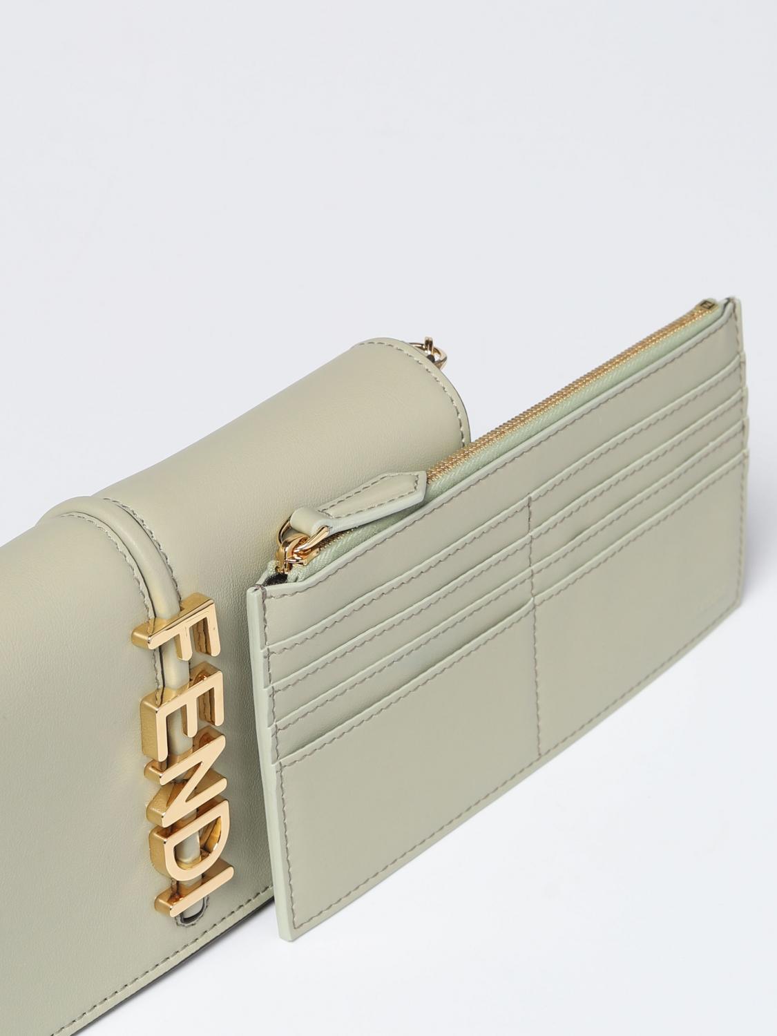 FENDI BORSA MINI: Borsa wallet Fendigraphy Fendi in pelle con lettering applicato, Verde - Img 4