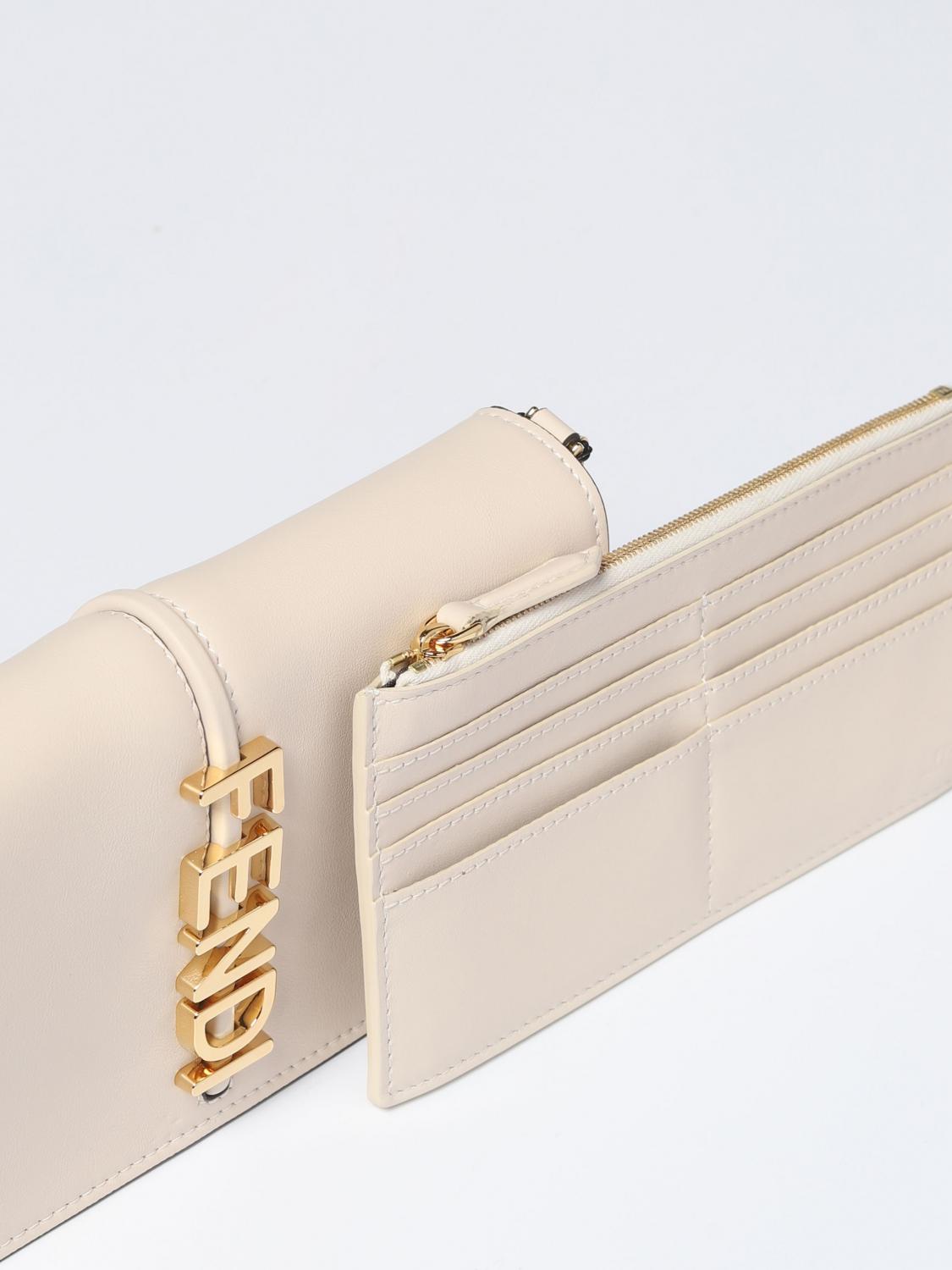 FENDI BORSA MINI: Borsa wallet Fendigraphy Fendi in pelle con lettering applicato, Panna - Img 4