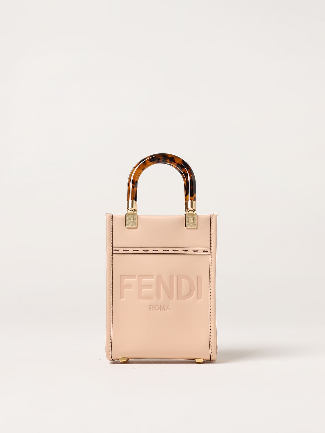 FENDI BORSA MINI: Borsa Sunshine Fendi in pelle liscia, Cipria - Img 1